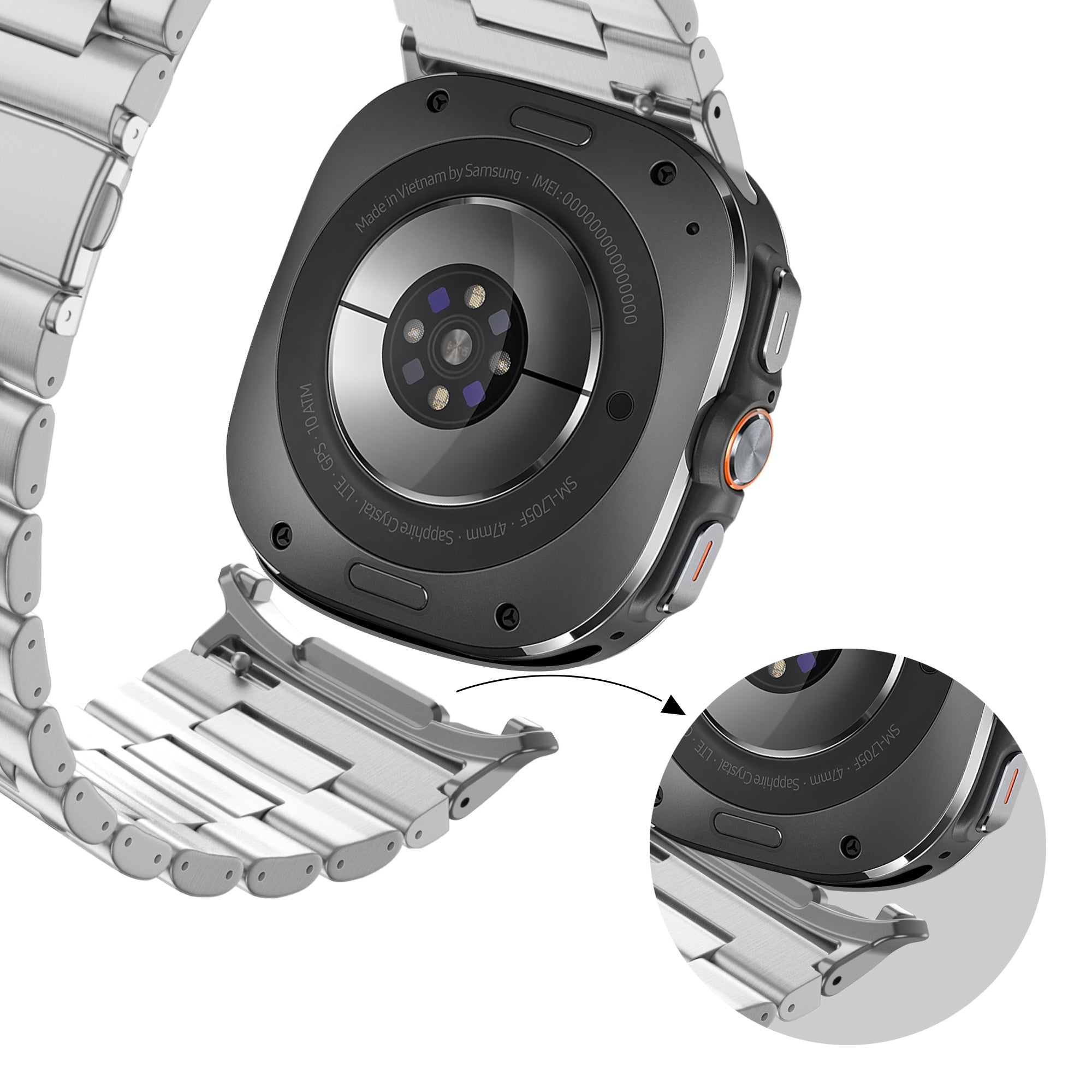 Bandz Samsung Galaxy Watch Ultra stalen schakel band 'Deluxe' (zilver)