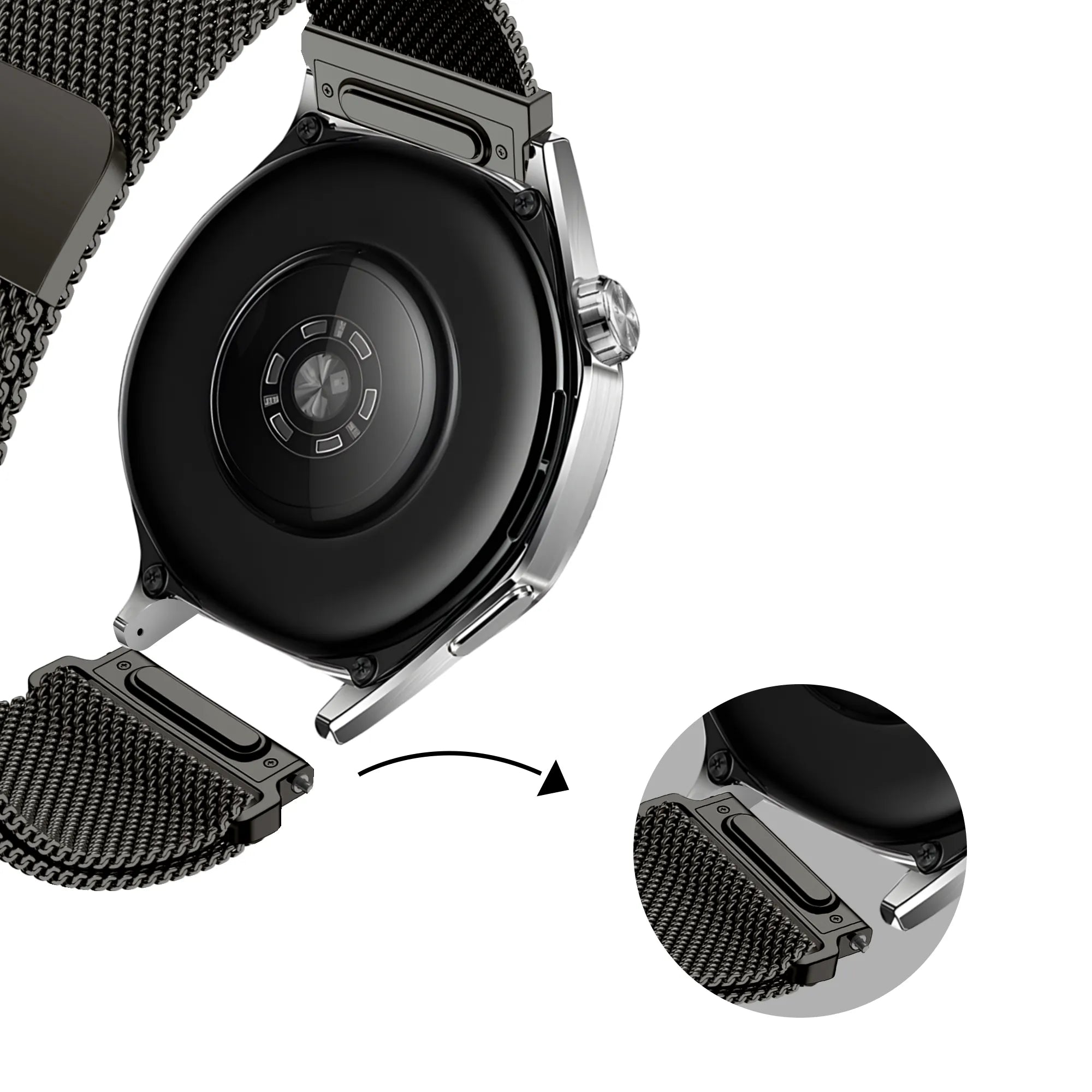 Bandz Huawei Watch 5 - 46mm 'One push' Milanese band (titanium grijs)