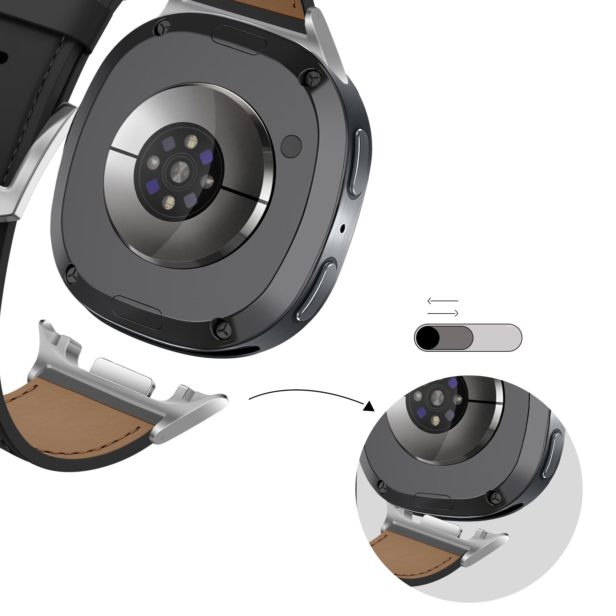 Bandz Samsung Galaxy Watch 8 - 44mm Leather Strap 'Classic' (Black)