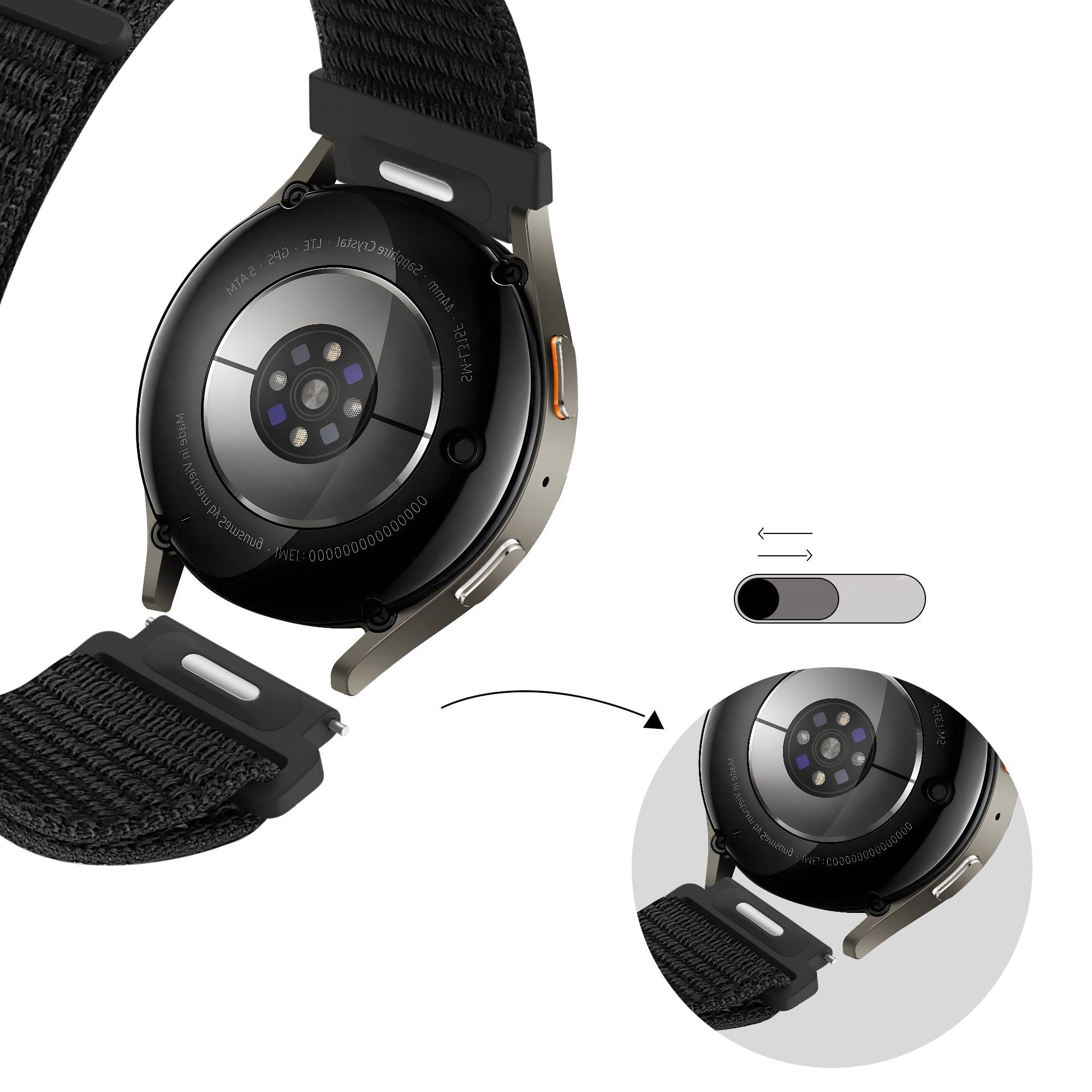 Bandz Samsung Galaxy Watch 42mm nylon band 'Easy fit' (zwart)