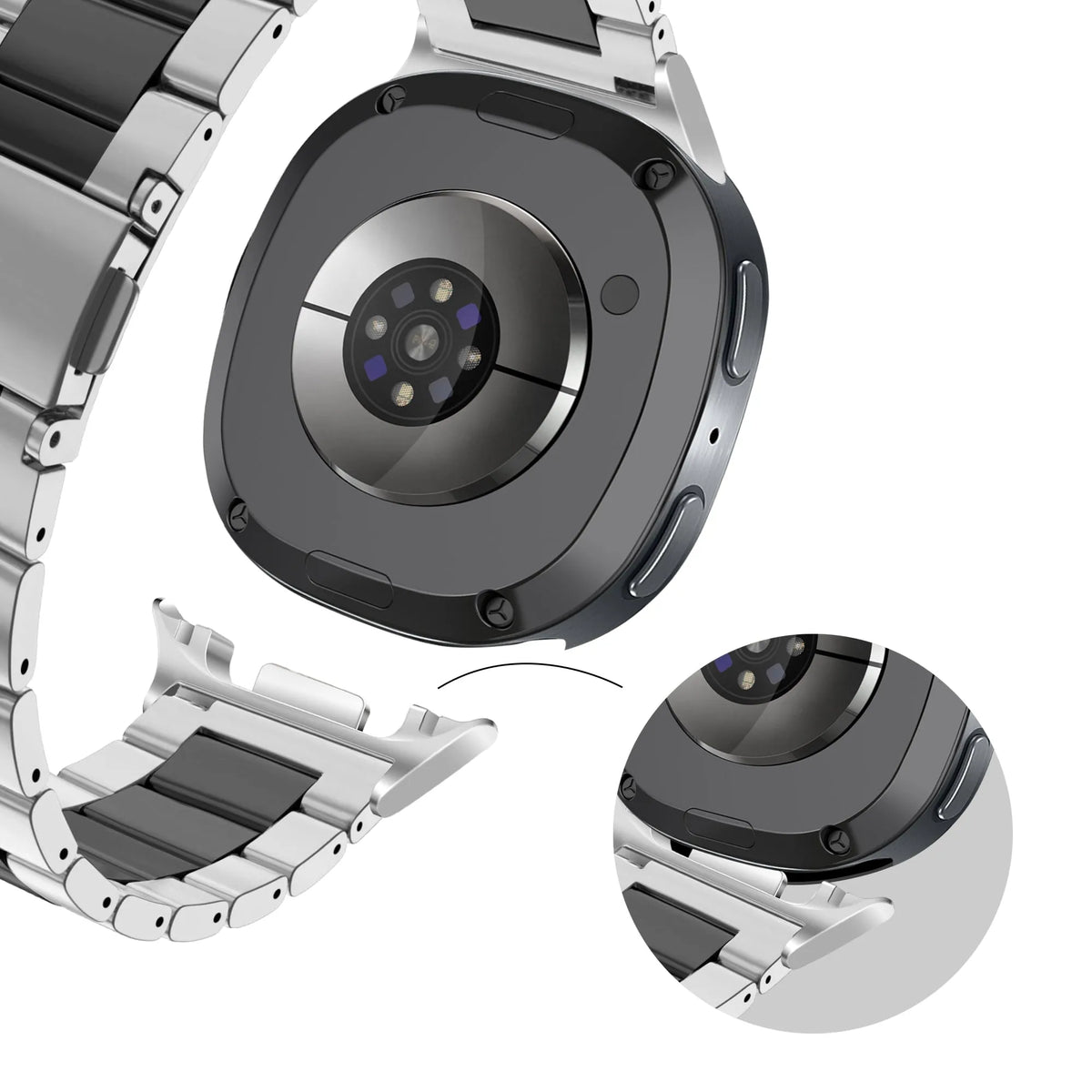 Bandz Samsung Galaxy Watch 8 - 44mm stalen band 'Classic' (zilver/zwart)