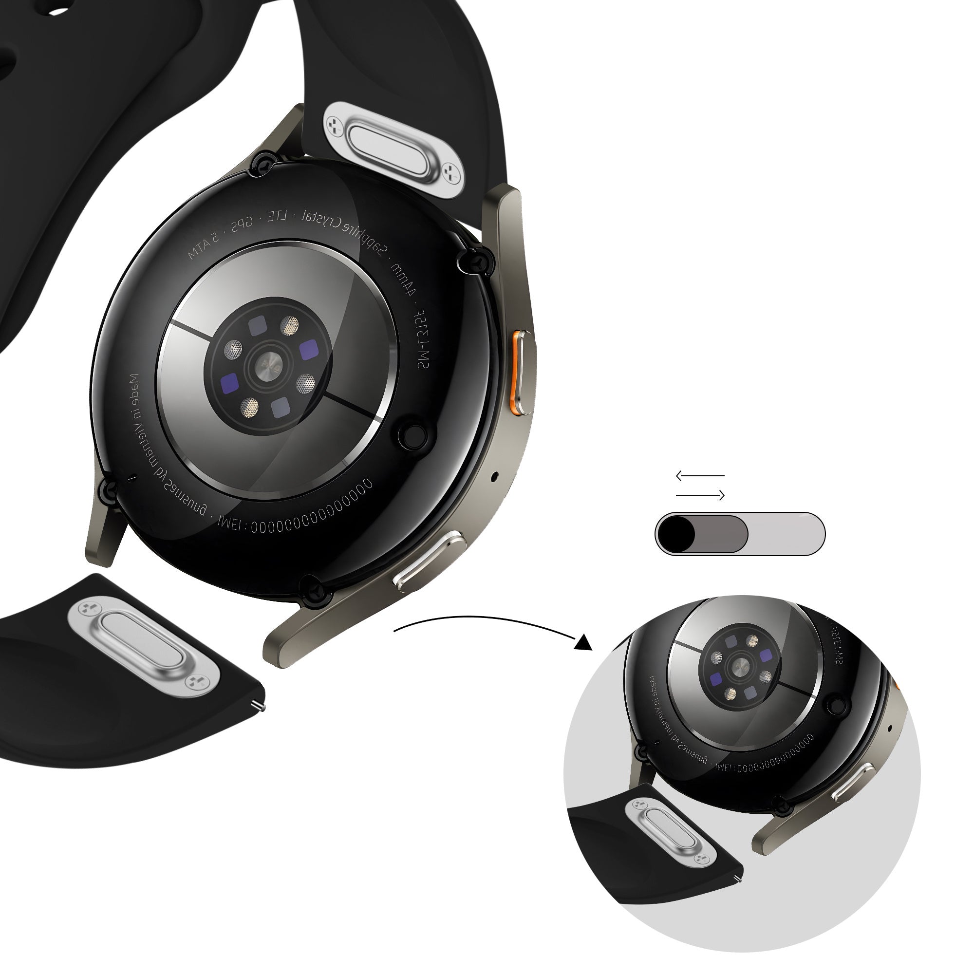 Bandz Samsung Galaxy Watch 7 - 44mm sport band 'Easy fit' (zwart) 