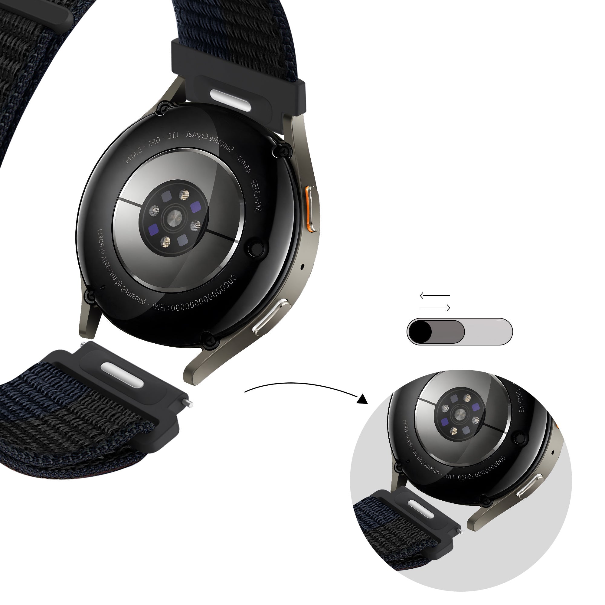Bandz Samsung Galaxy Watch 46mm nylon band 'Easy fit' (zwart/blauw)