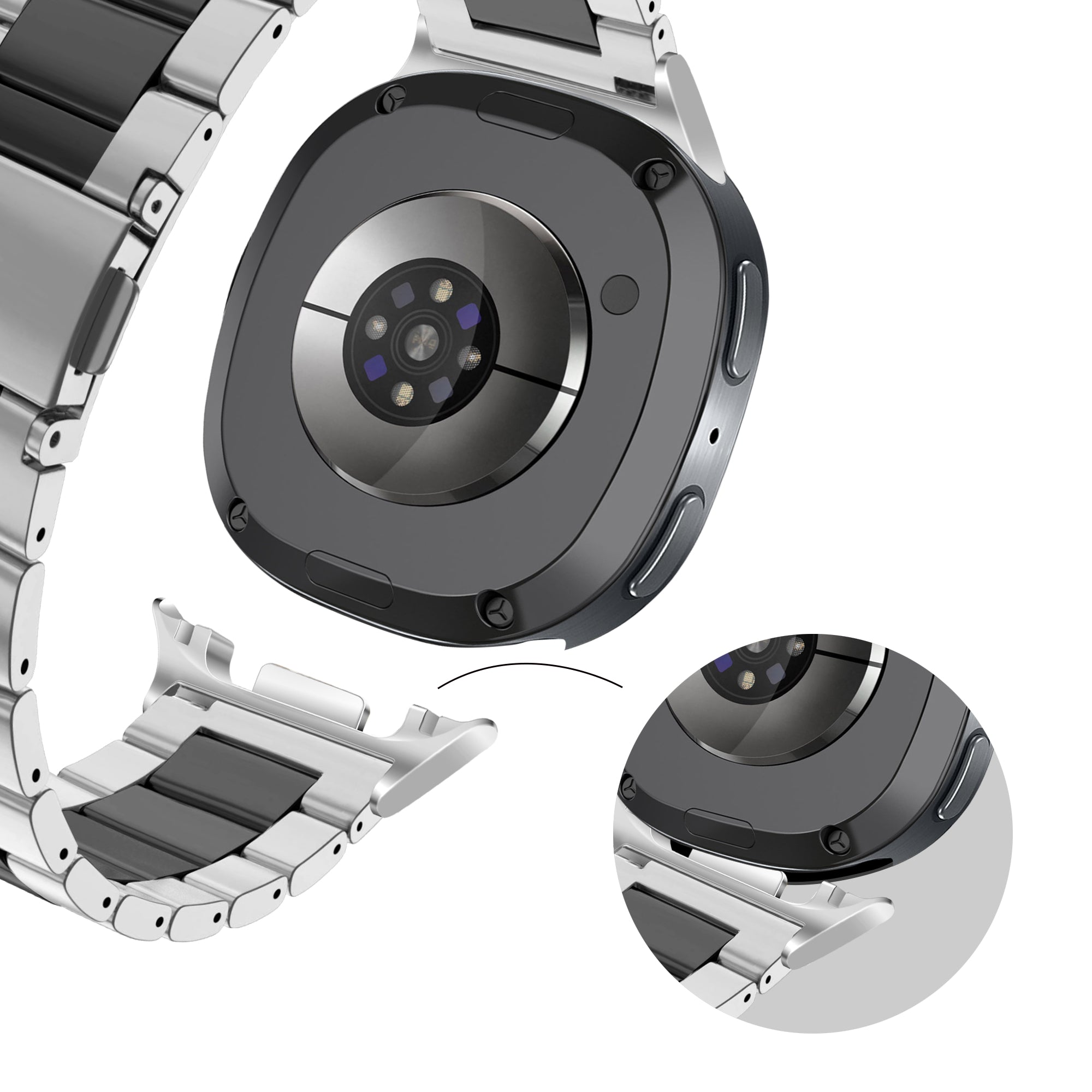 Bandz Samsung Galaxy Watch 8 - 40mm stalen band 'Classic' (zilver/zwart)