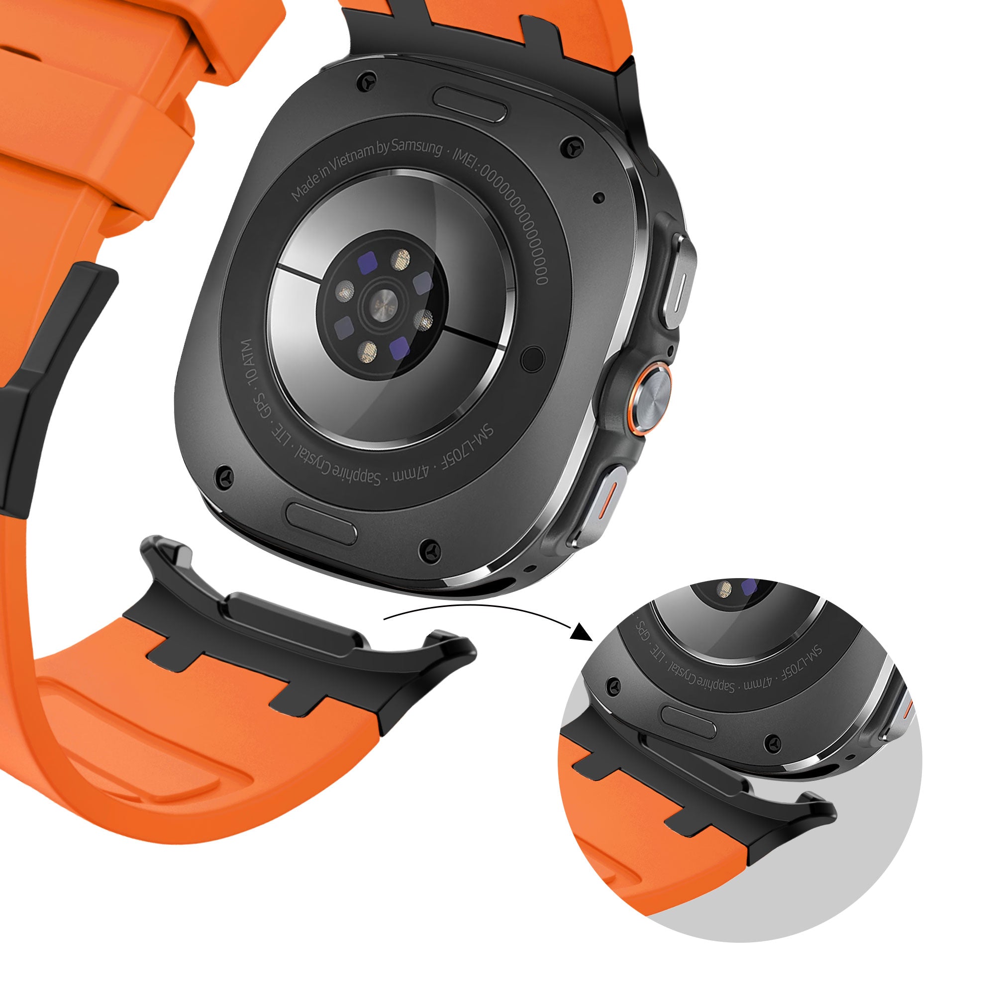Bandz Samsung Galaxy Watch Ultra siliconen band 'Luxe Liquid' (oranje met zwart)