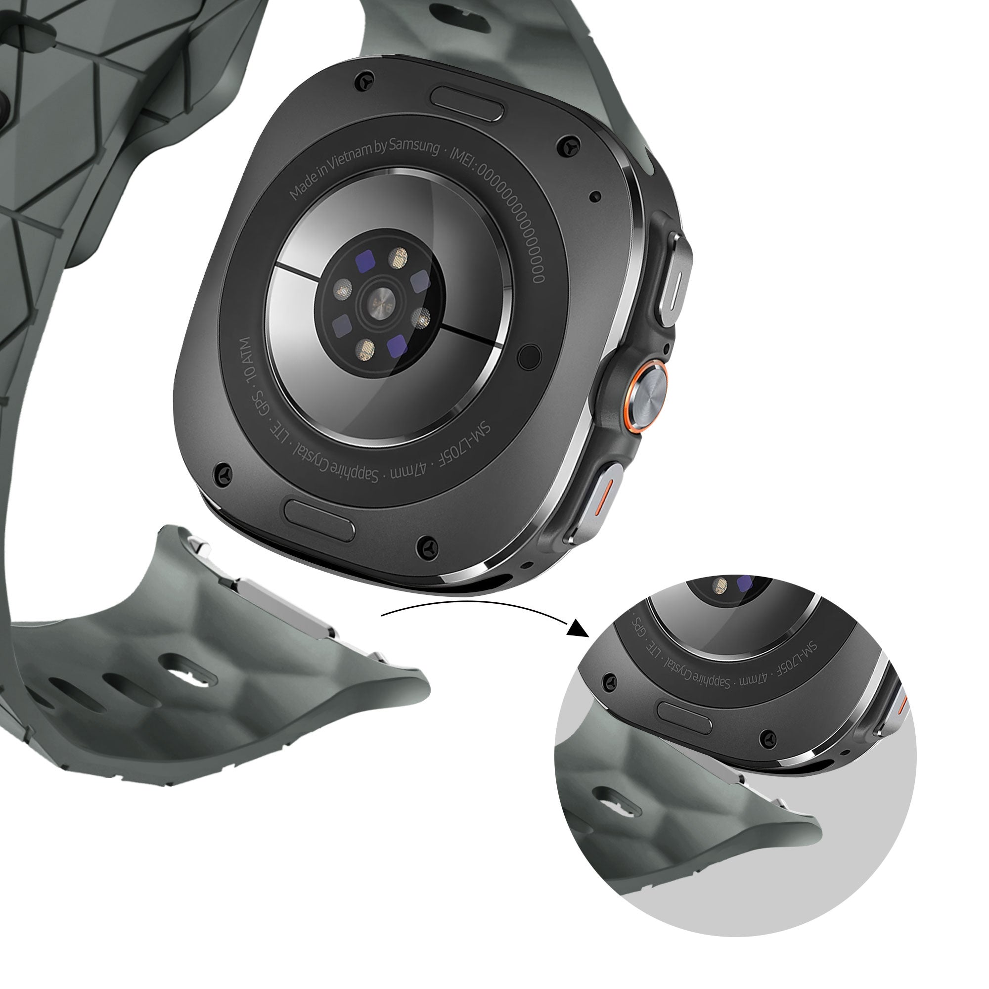 Bandz Samsung Galaxy Watch Ultra siliconen band 'Hexagons' (donkergrijs)