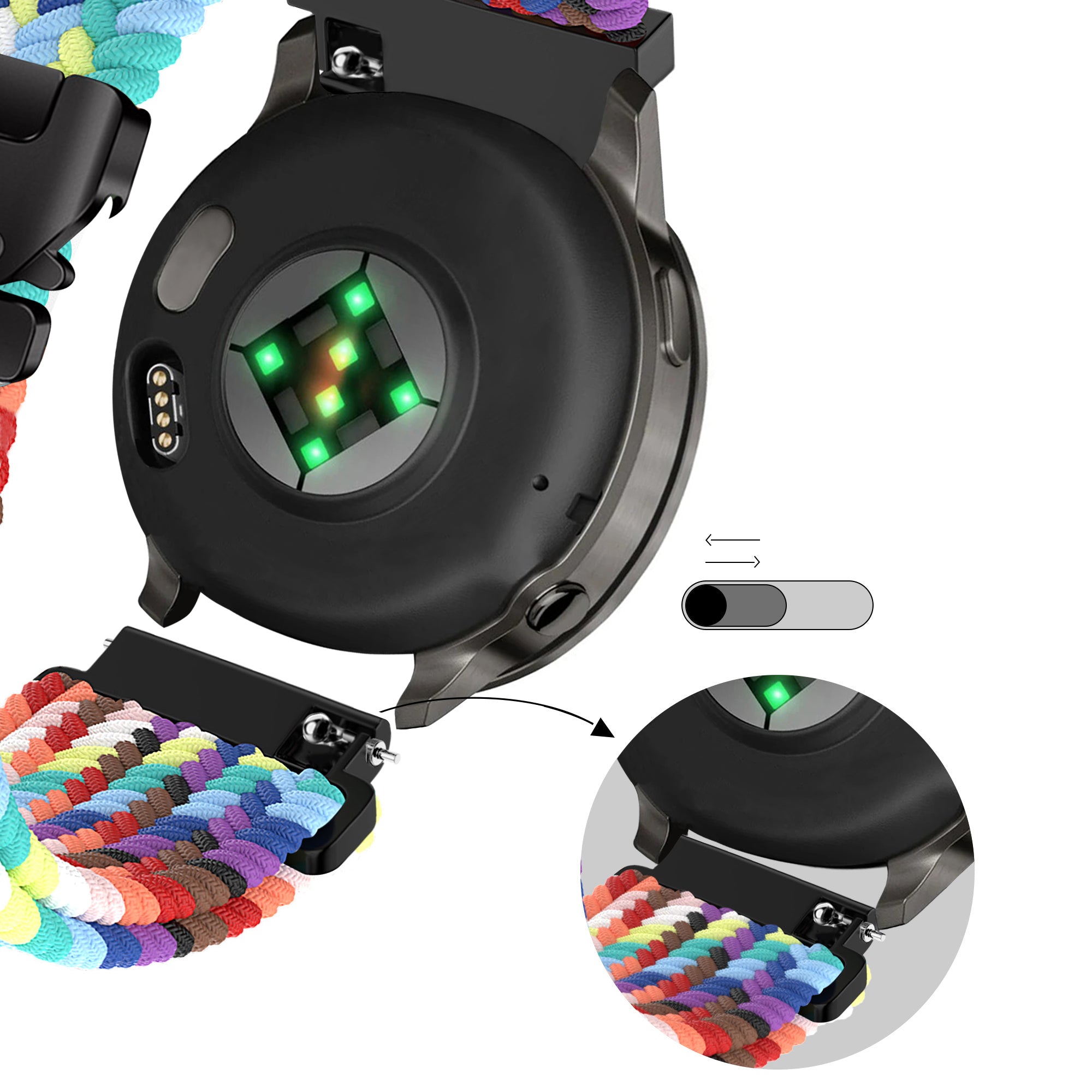 Bandz Garmin Vivoactive 4s gevlochten band 'Parachute' (regenboog)