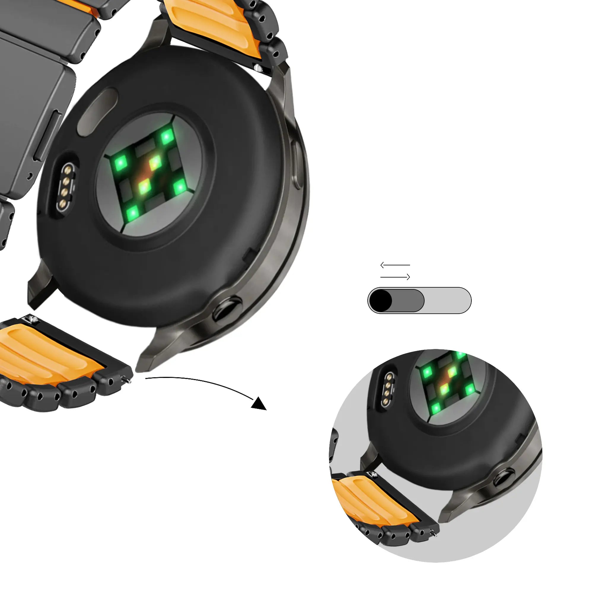 Bandz Huawei Watch GT titanium band 'Hybrid' (zwart/oranje)