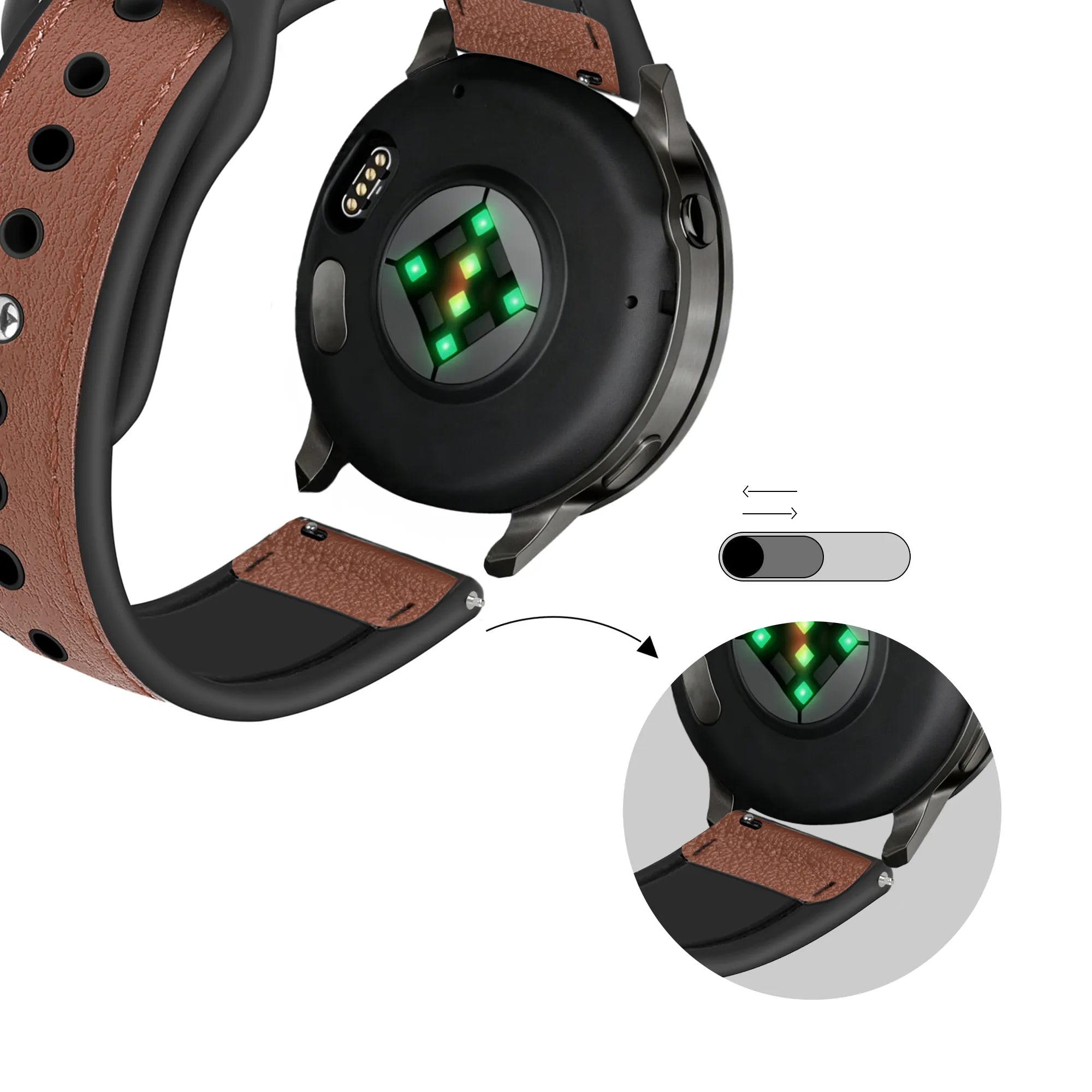 Bandz Garmin Forerunner 55 lederen band 'Hybrid' (bruin)