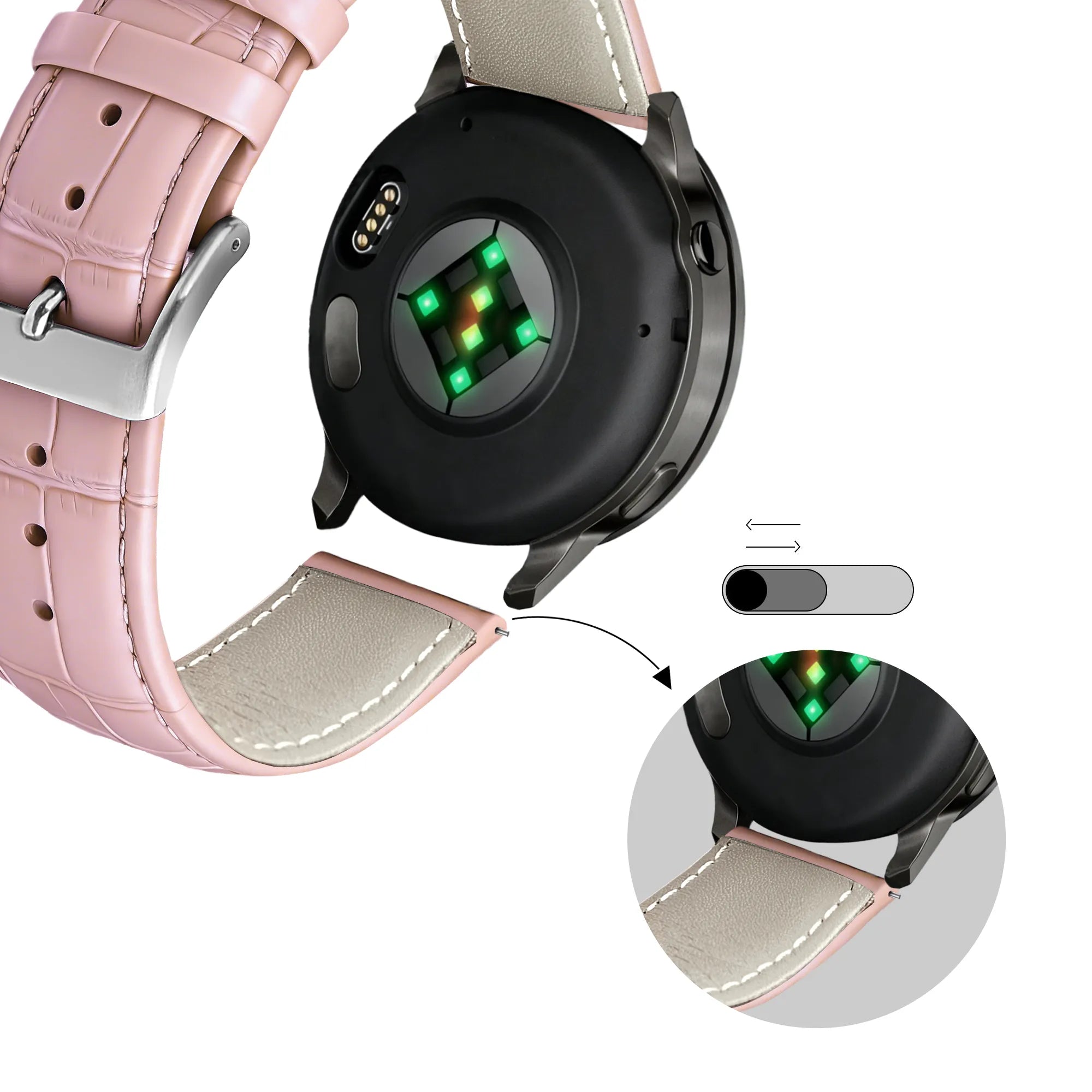 Bandz Garmin Forerunner 55 Leren crocodile grain band (roze)