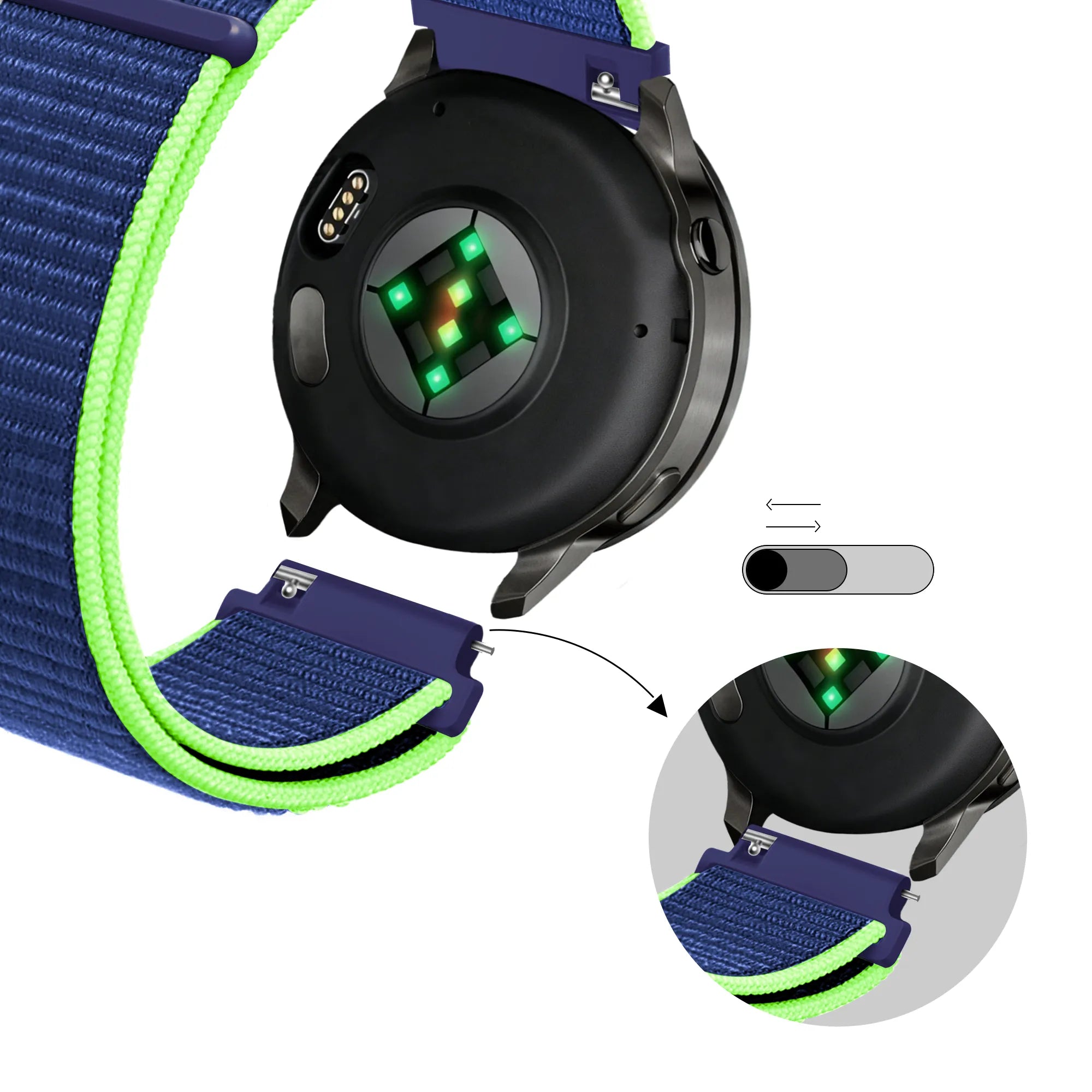 Bandz Garmin Vivomove Style nylon loop band (blauw/lime)