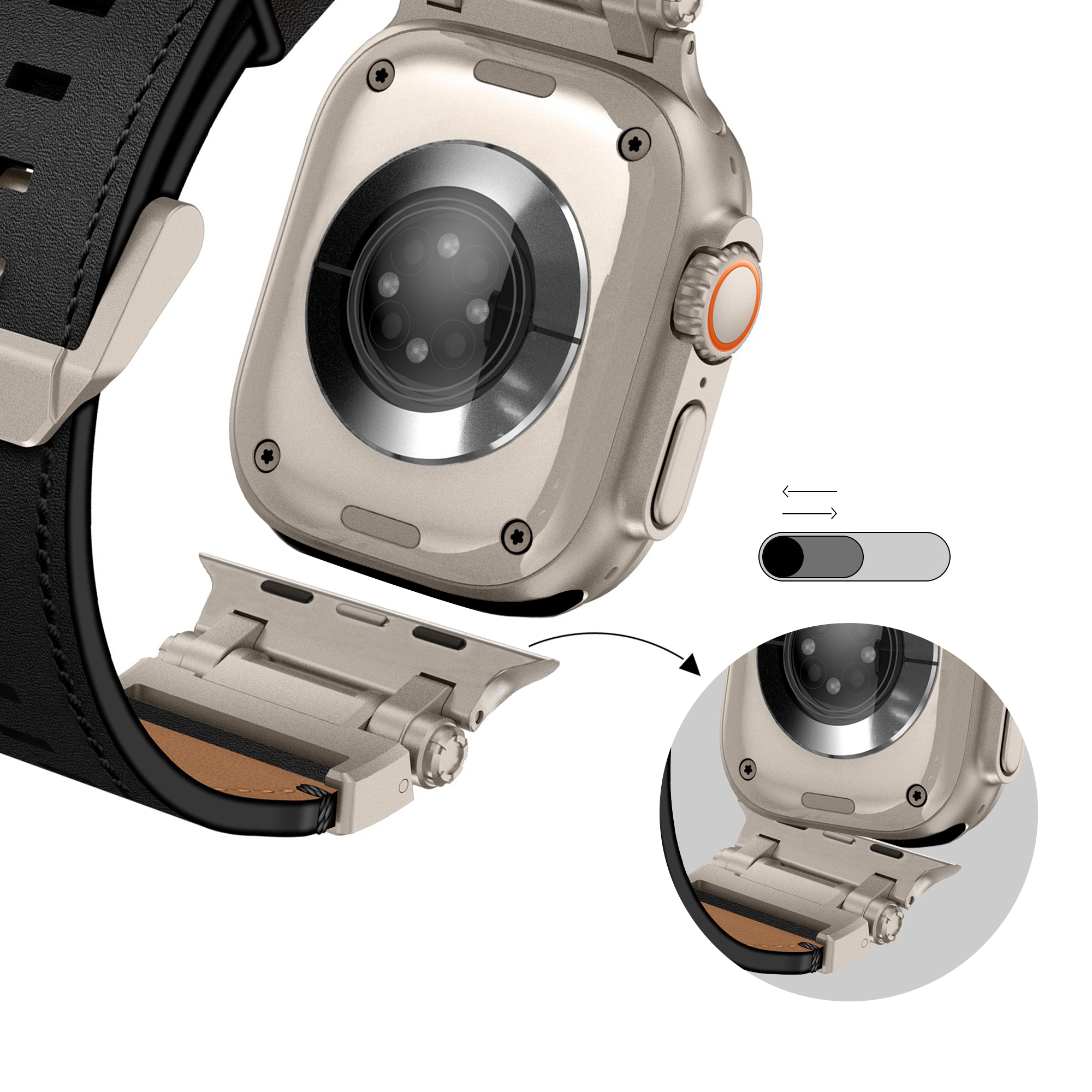 Bandz Apple Watch Ultra lederen band 'Explorer' (zwart)