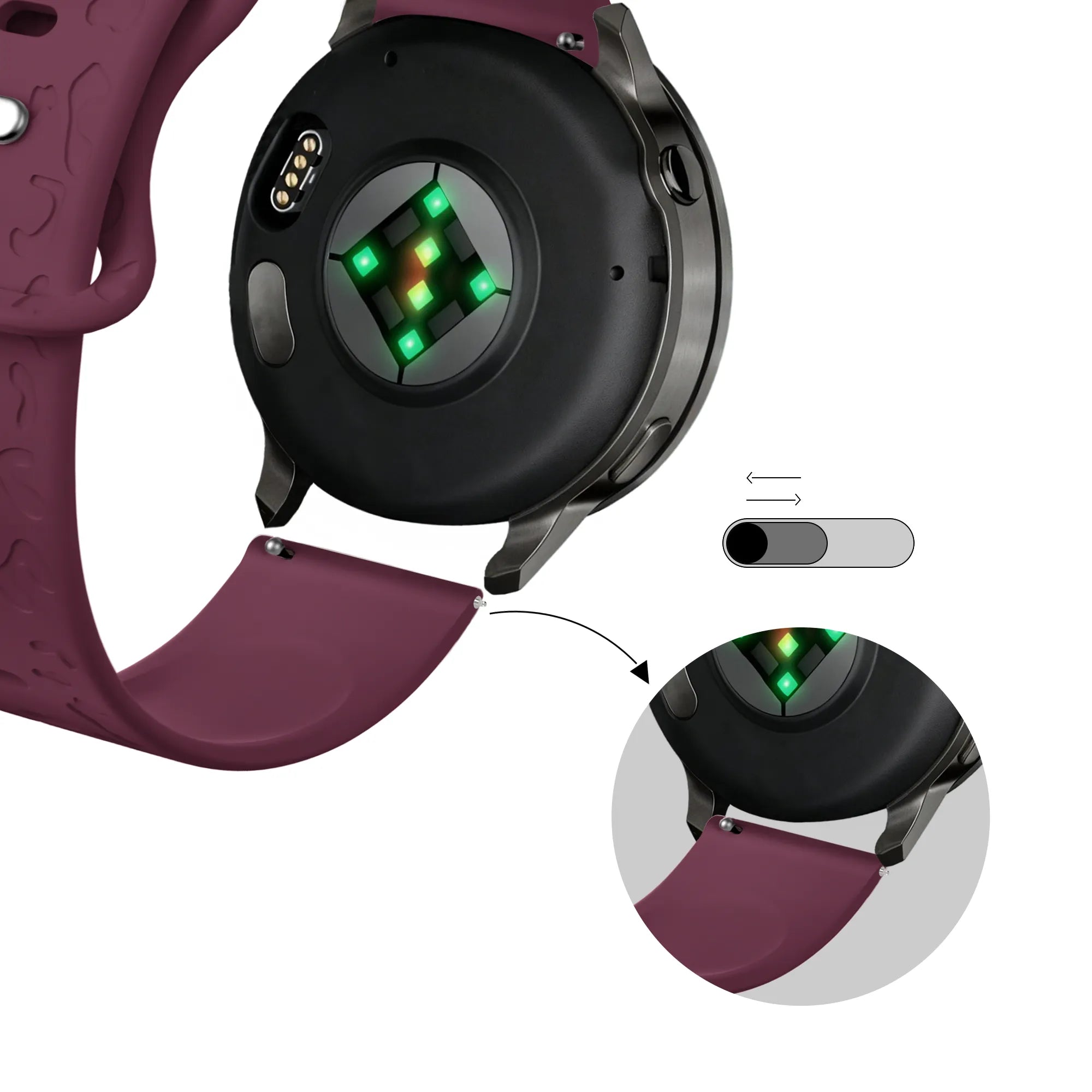 Bandz Garmin Forerunner 265s siliconen band 'Leopard' (wijnrood)