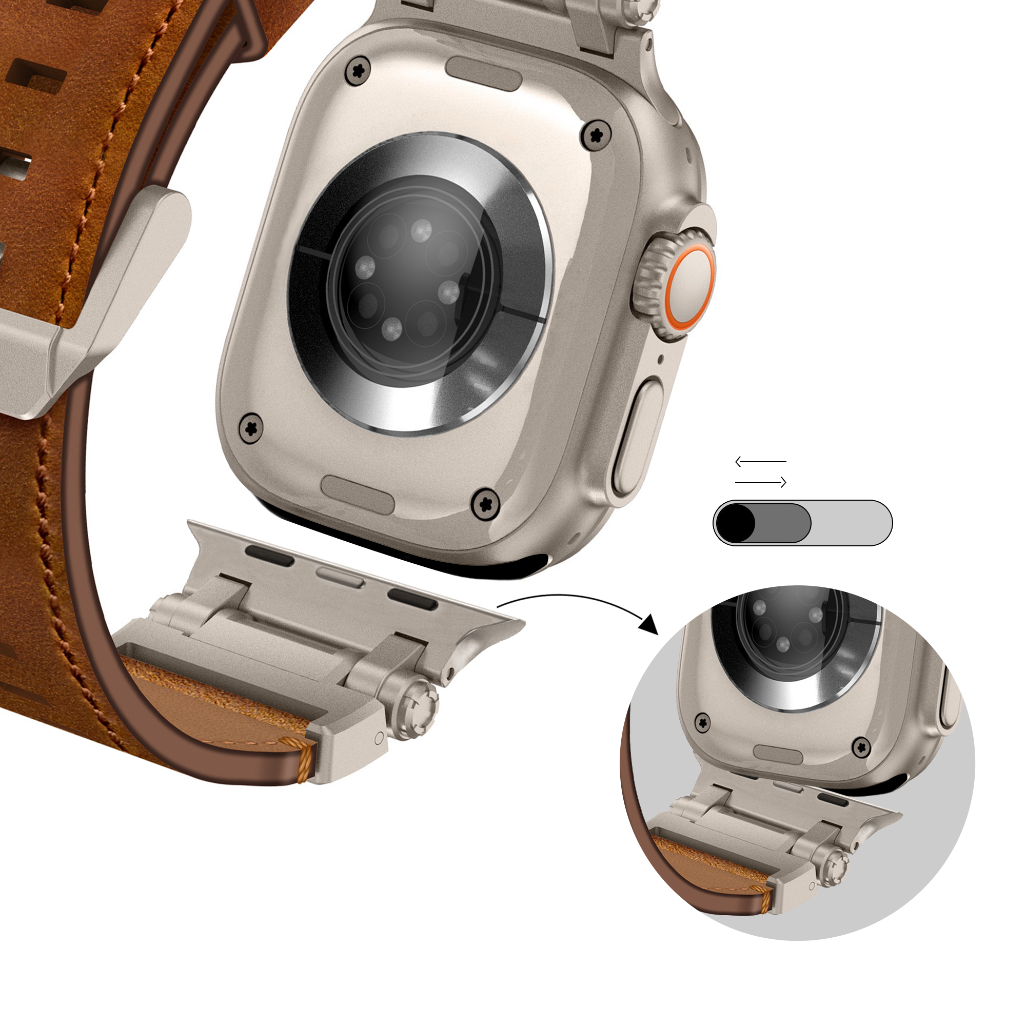 Bandz Apple Watch Ultra lederen band 'Explorer' (bruin)