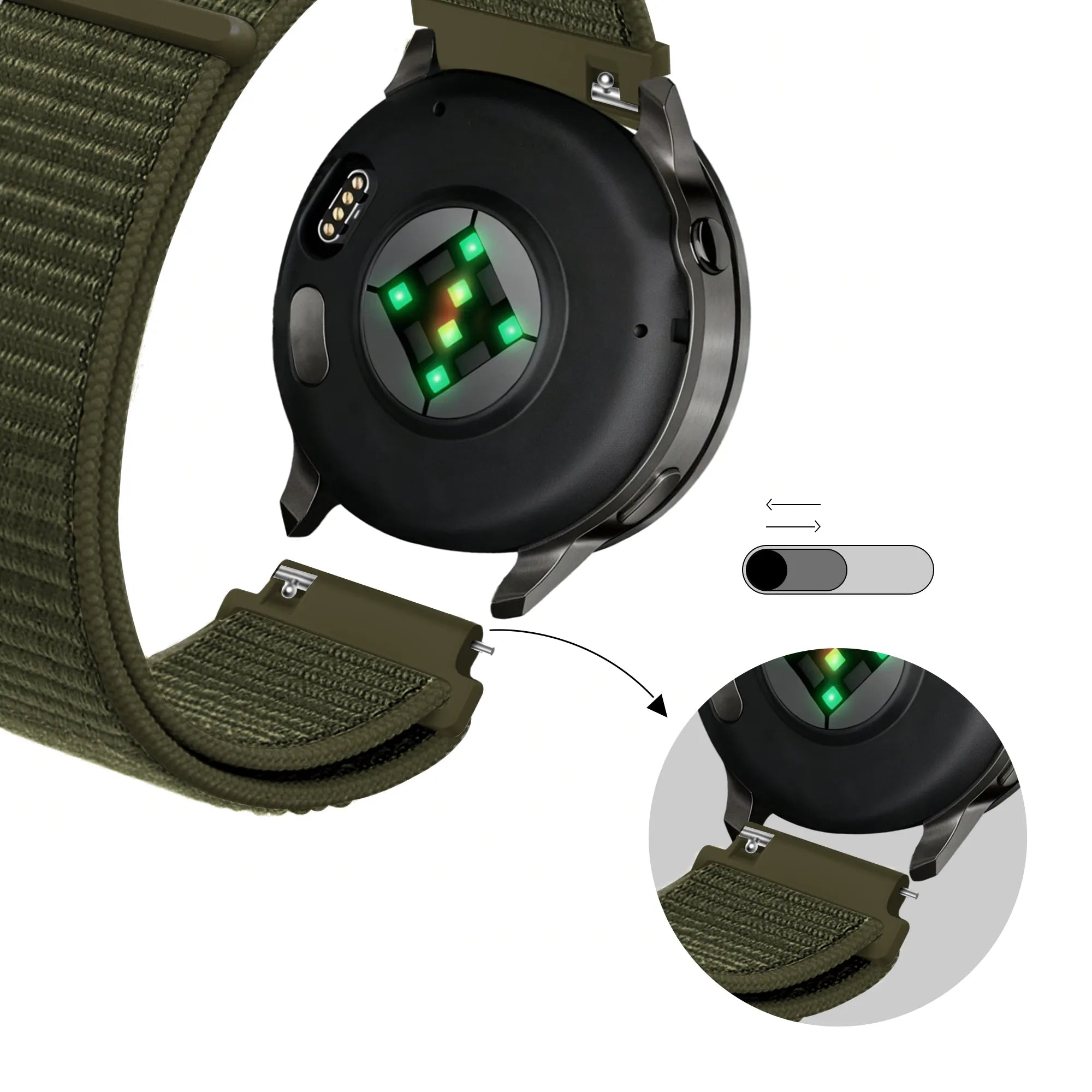 Bandz Garmin Vivomove 3 Nylon Loop Strap (Olive)