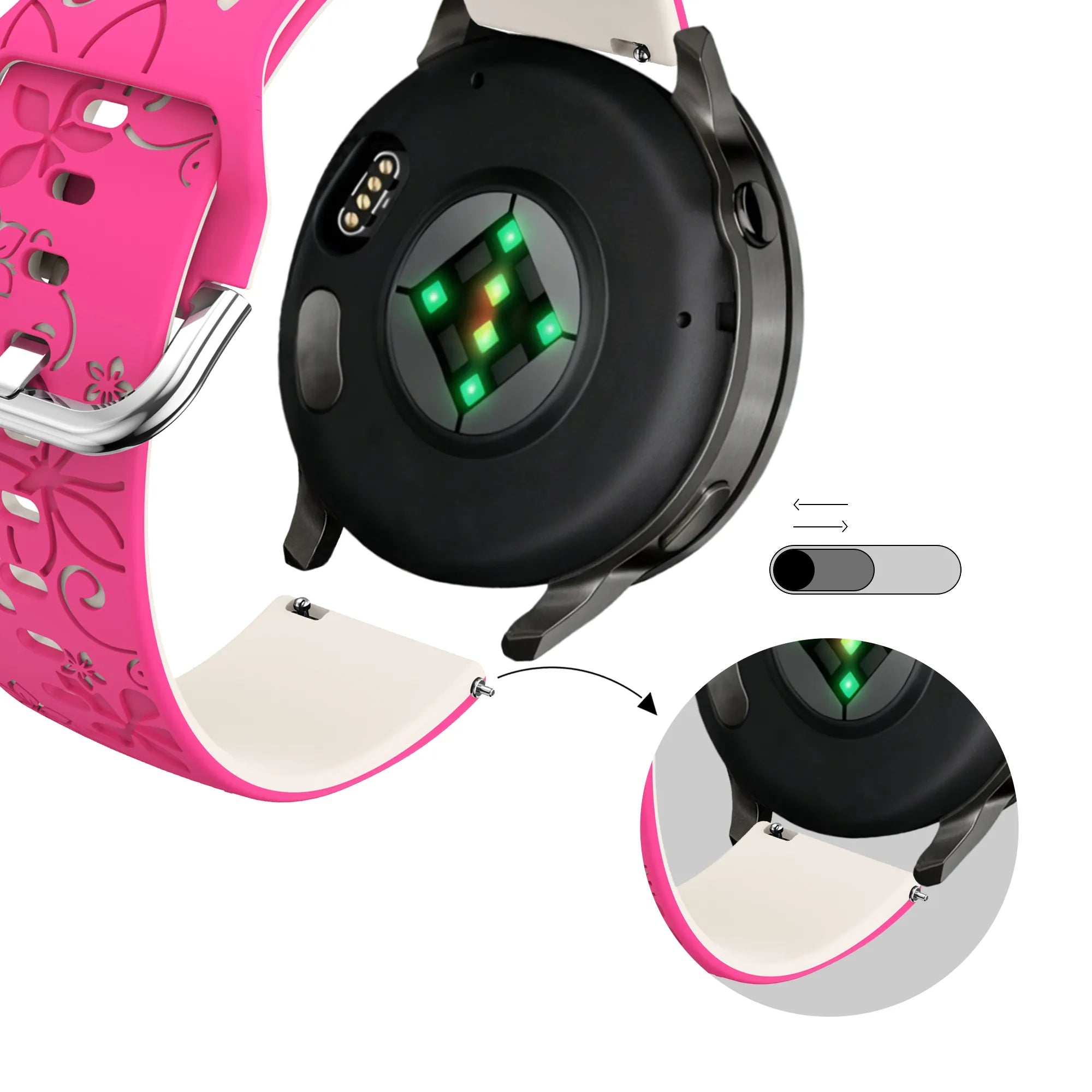 Bandz Garmin Approach S12 Silicone Strap 'Flowers' (Bright Pink/Starlight)