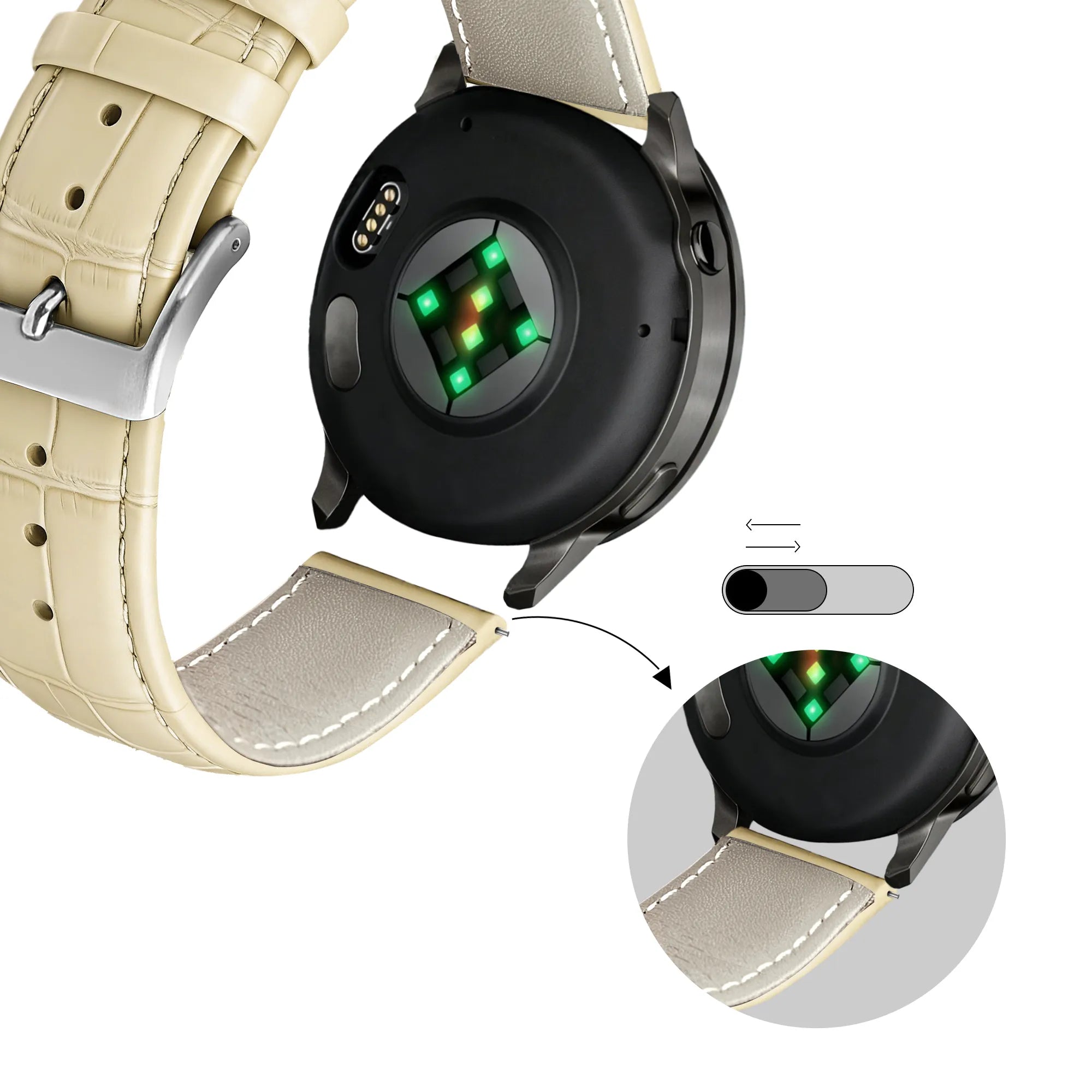 Bandz Garmin Vivomove Style Leather Strap Crocodile Grain (Beige)