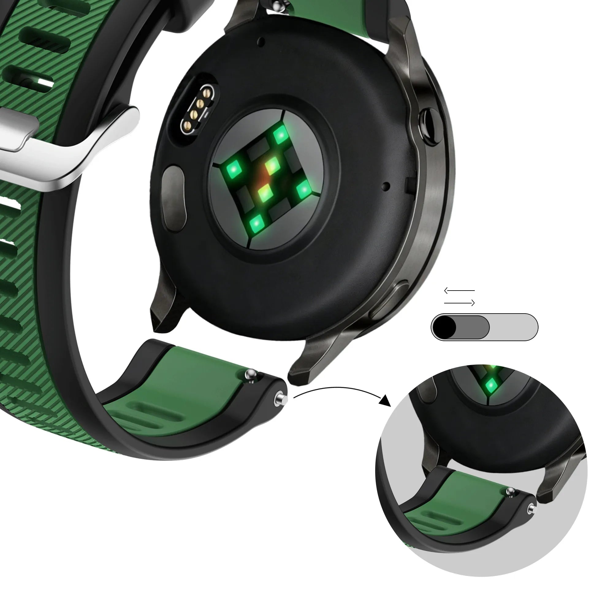 Bandz Garmin Venu SQ 2 Dual Buckled Sport Strap (Black/Green)