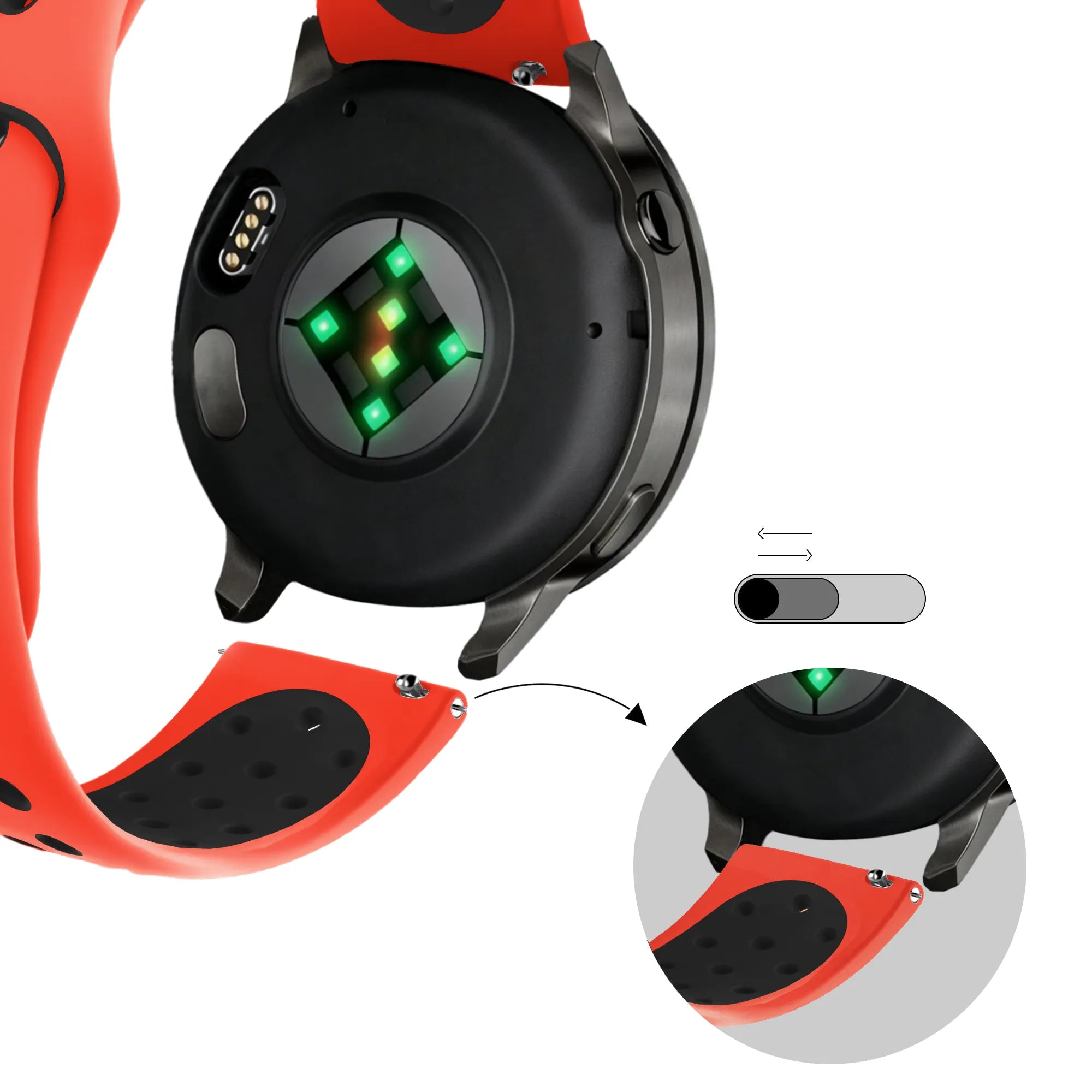 Bandz Garmin Forerunner 570 - 42mm sport band 'Deluxe' (rood/zwart)