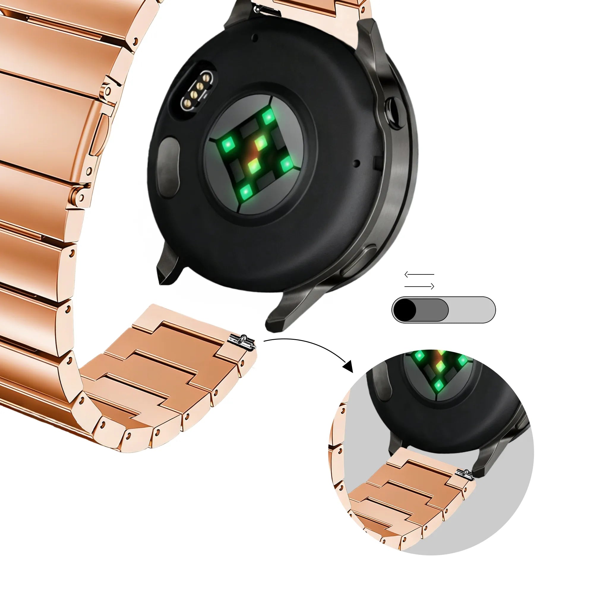 Bandz Garmin Vivomove Luxe stalen band 'One Bead' (rosé goud)