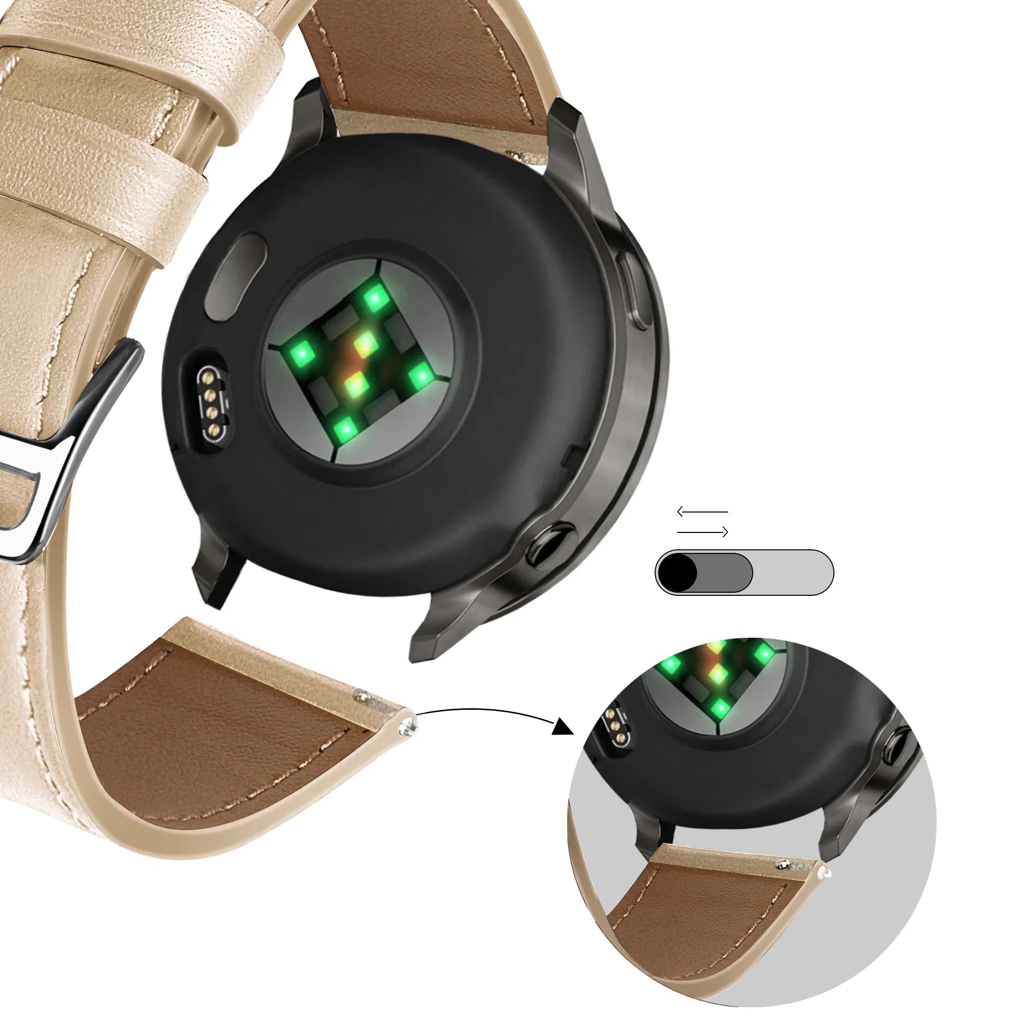 Bandz Garmin Vivomove 3s lederen band 'Deluxe' (milk tea)