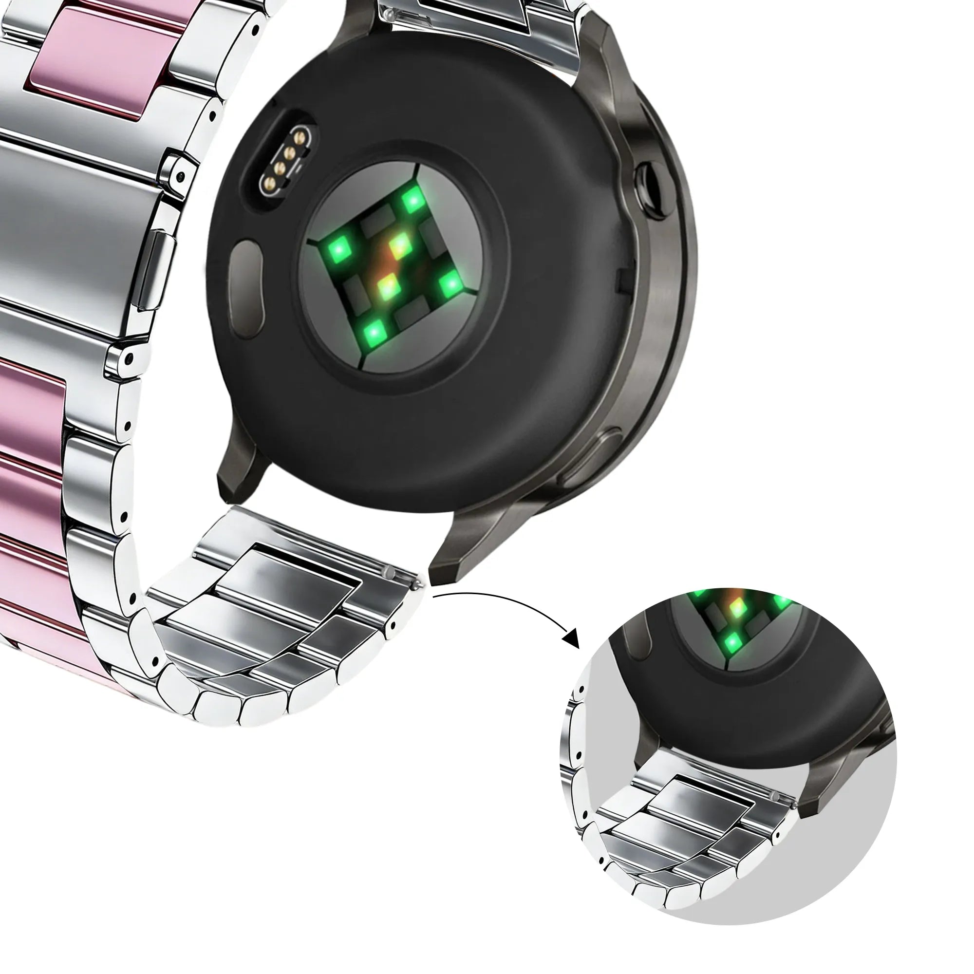 Bandz Garmin Approach S12 Steel Strap 'Classic' (Silver/Pink)