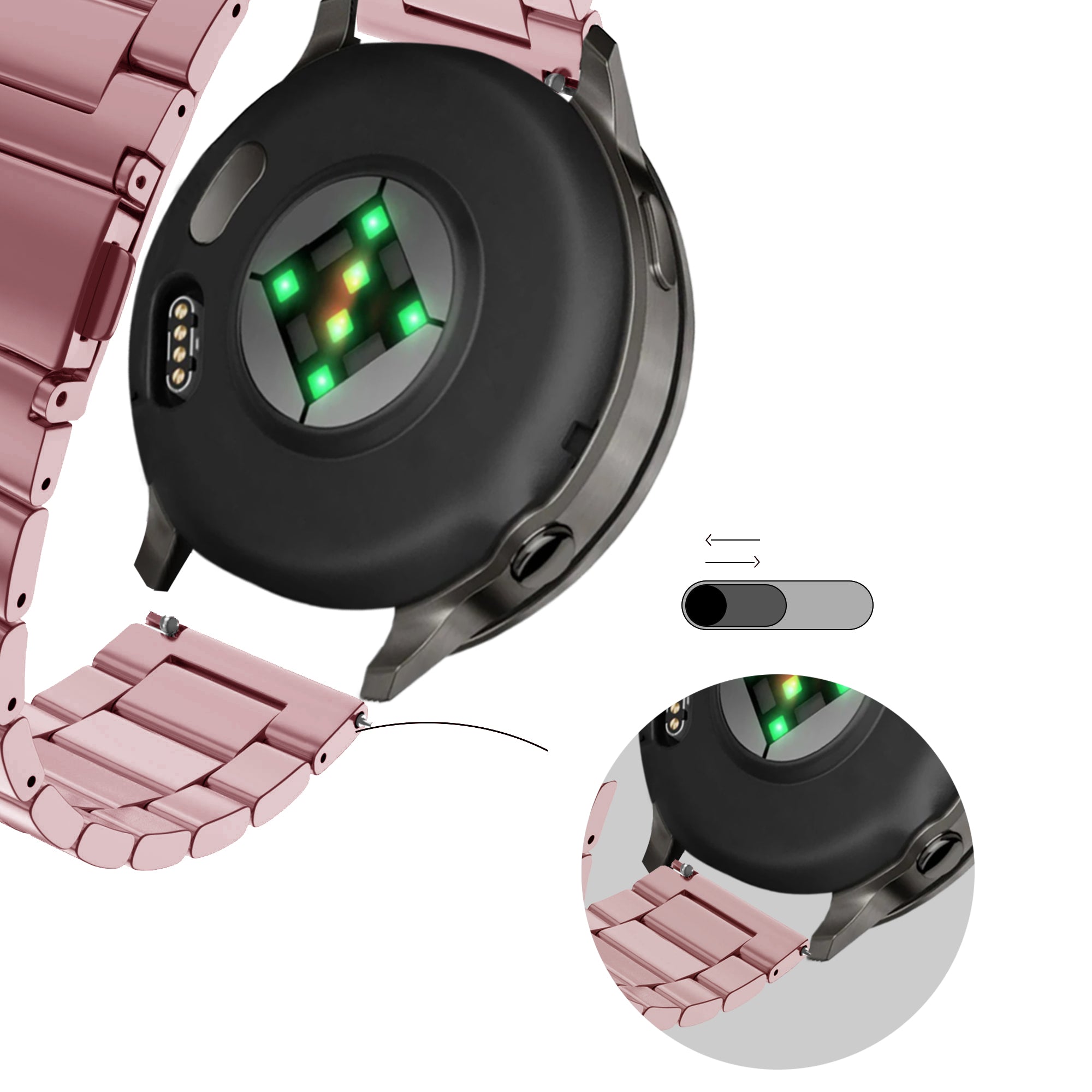 Bandz Garmin Forerunner 255s Steel Strap 'Classic' (Pink)