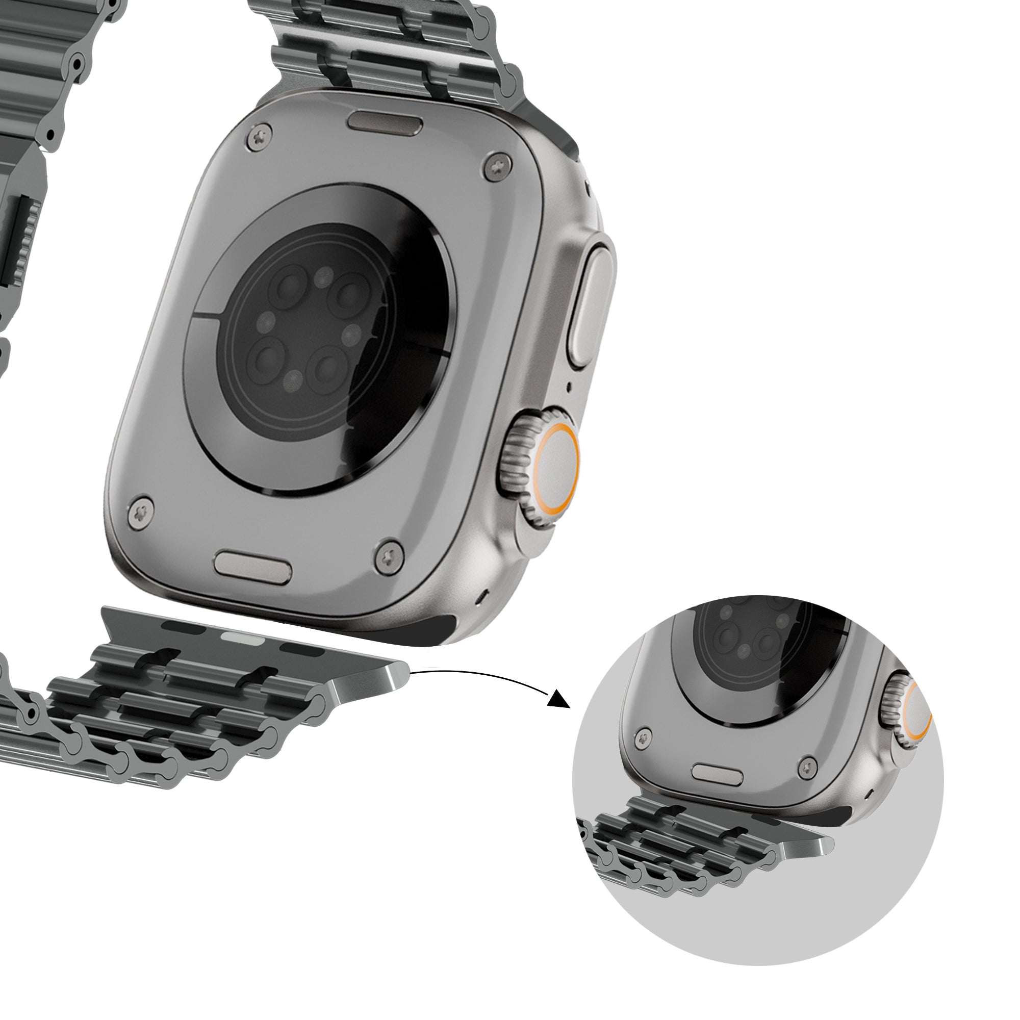 Bandz Apple Watch Ultra premium stalen band 'Ocean' (titanium)