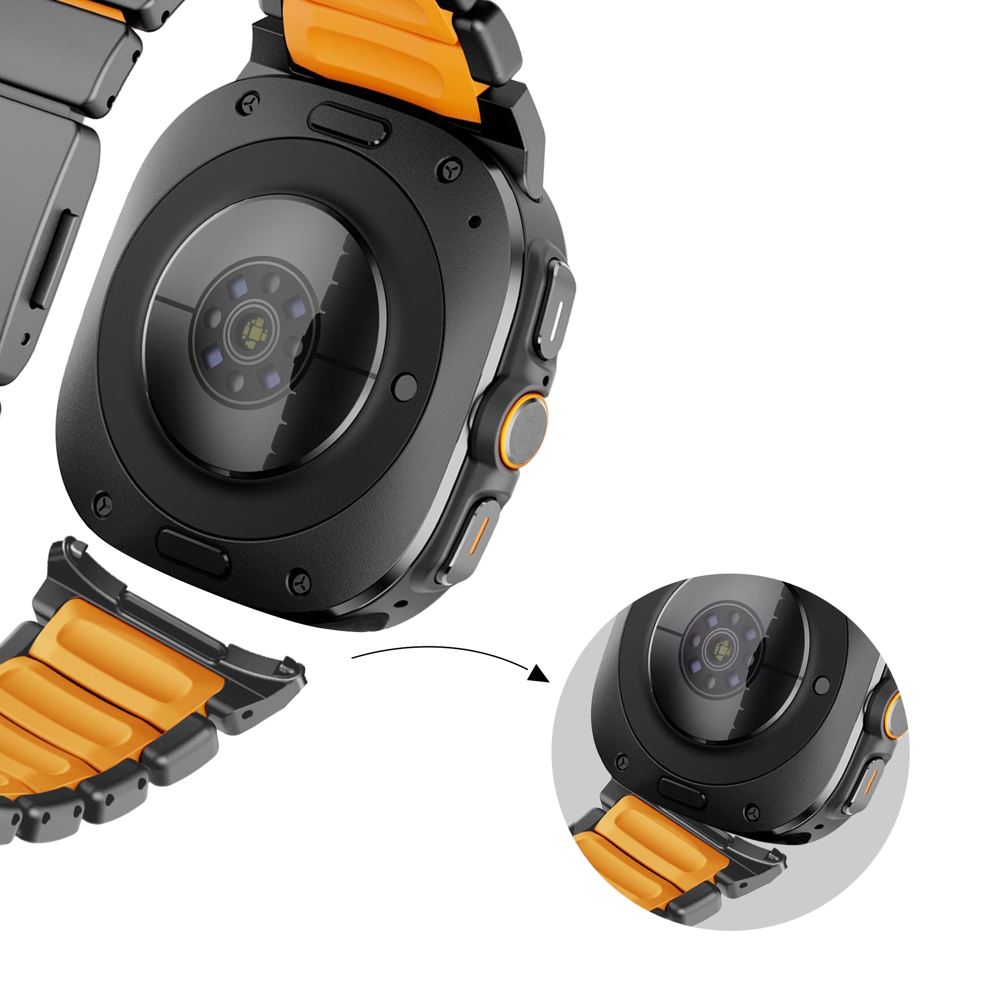 Bandz Samsung Galaxy Watch Ultra 2 titanium band 'Hybrid' (zwart/oranje)