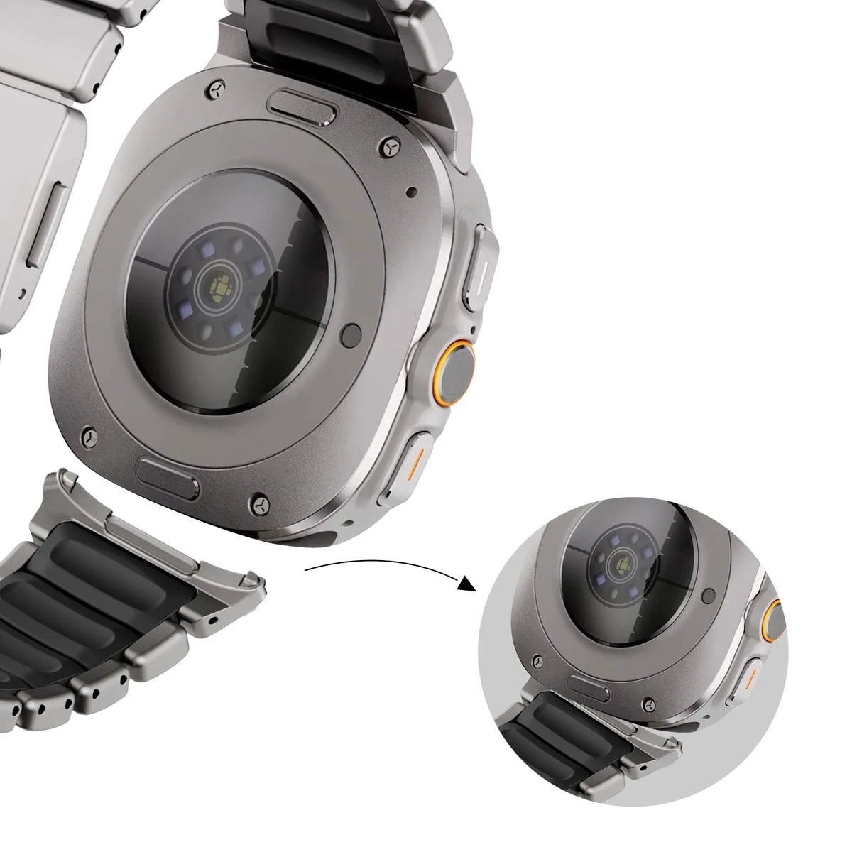 Bandz Samsung Galaxy Watch Ultra 2 titanium band 'Hybrid' (titanium/zwart)