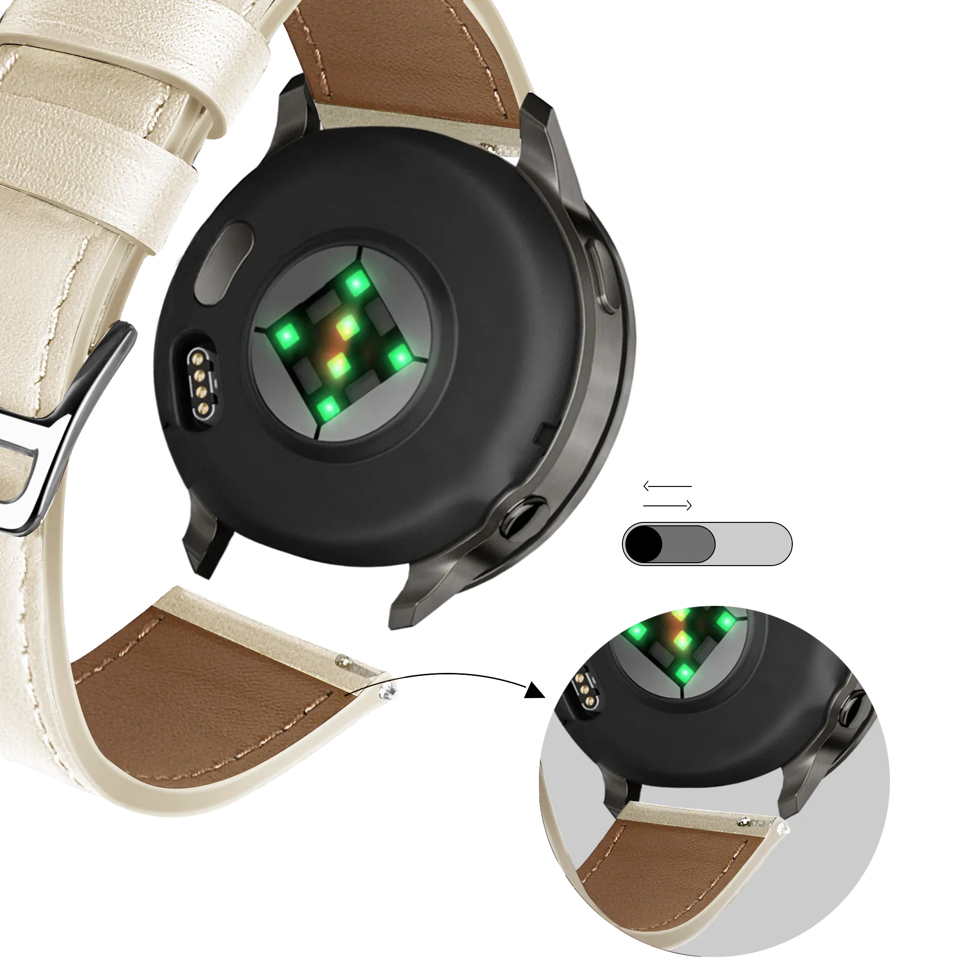 Bandz Garmin Vivomove 3s lederen band 'Deluxe' (beige)