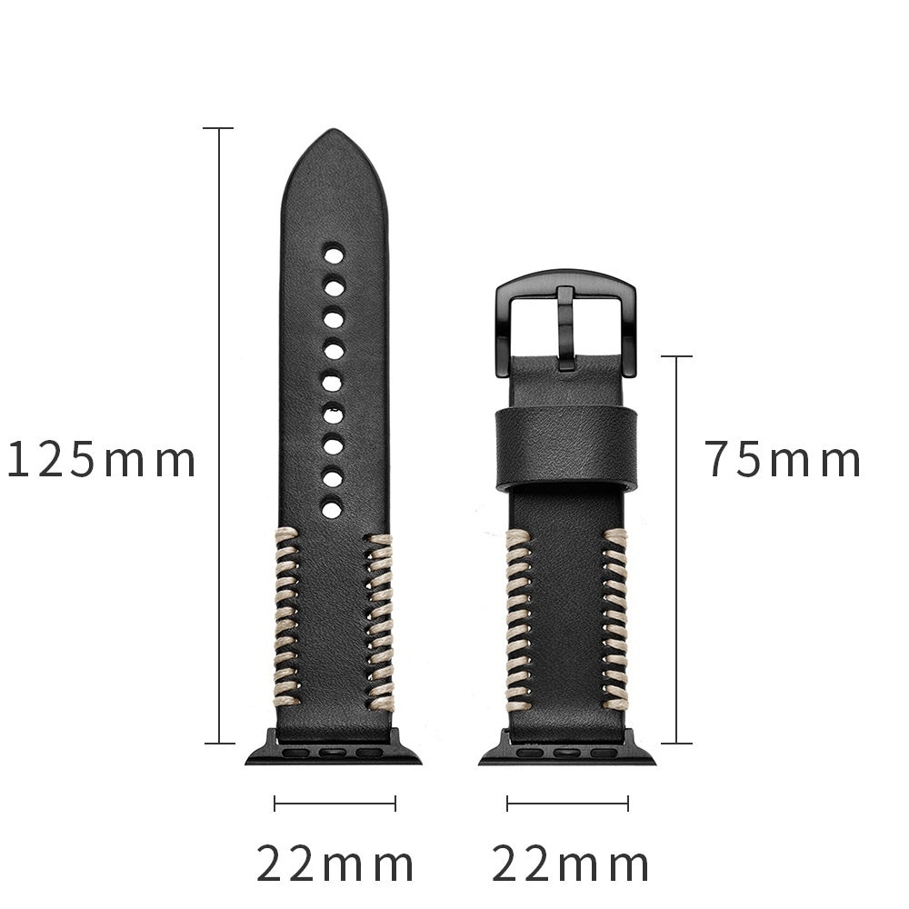 Apple Watch Ultra stitched leren band (zwart)