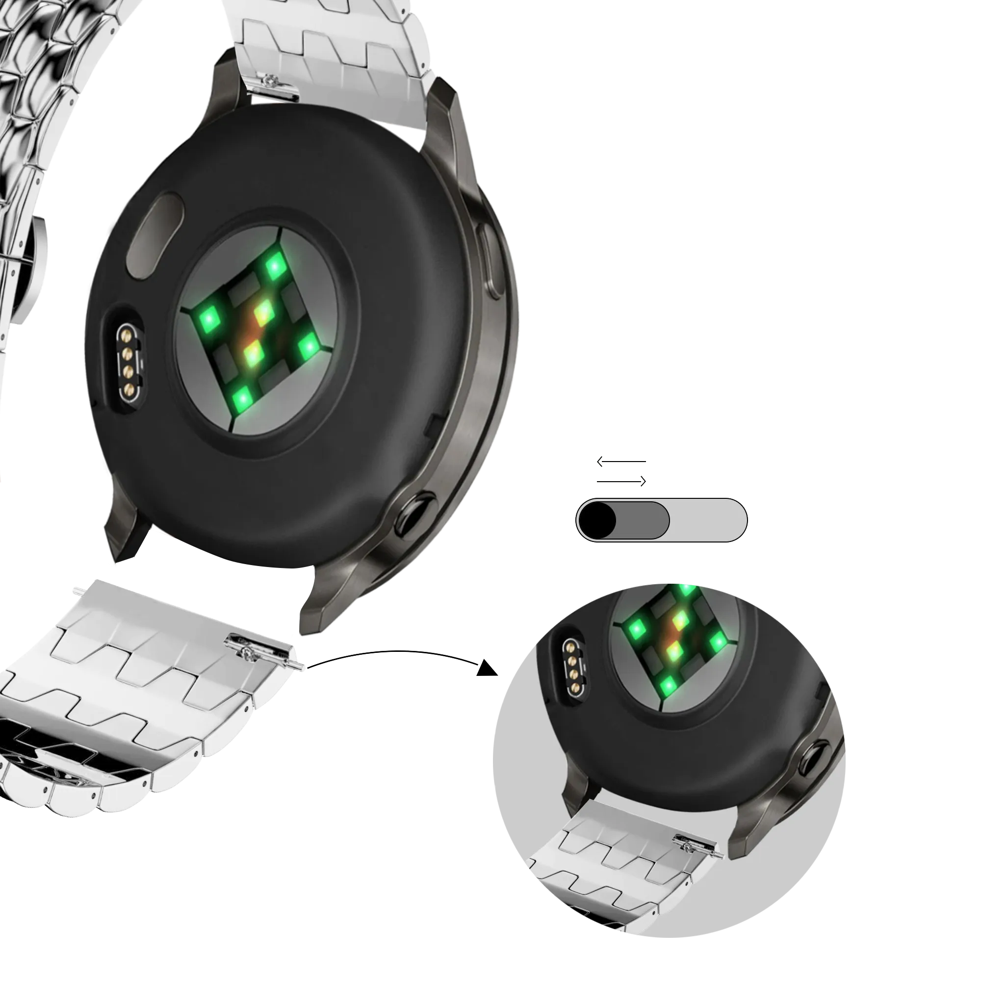 Bandz Garmin Forerunner 170 stalen band 'Dragon' (zilver)