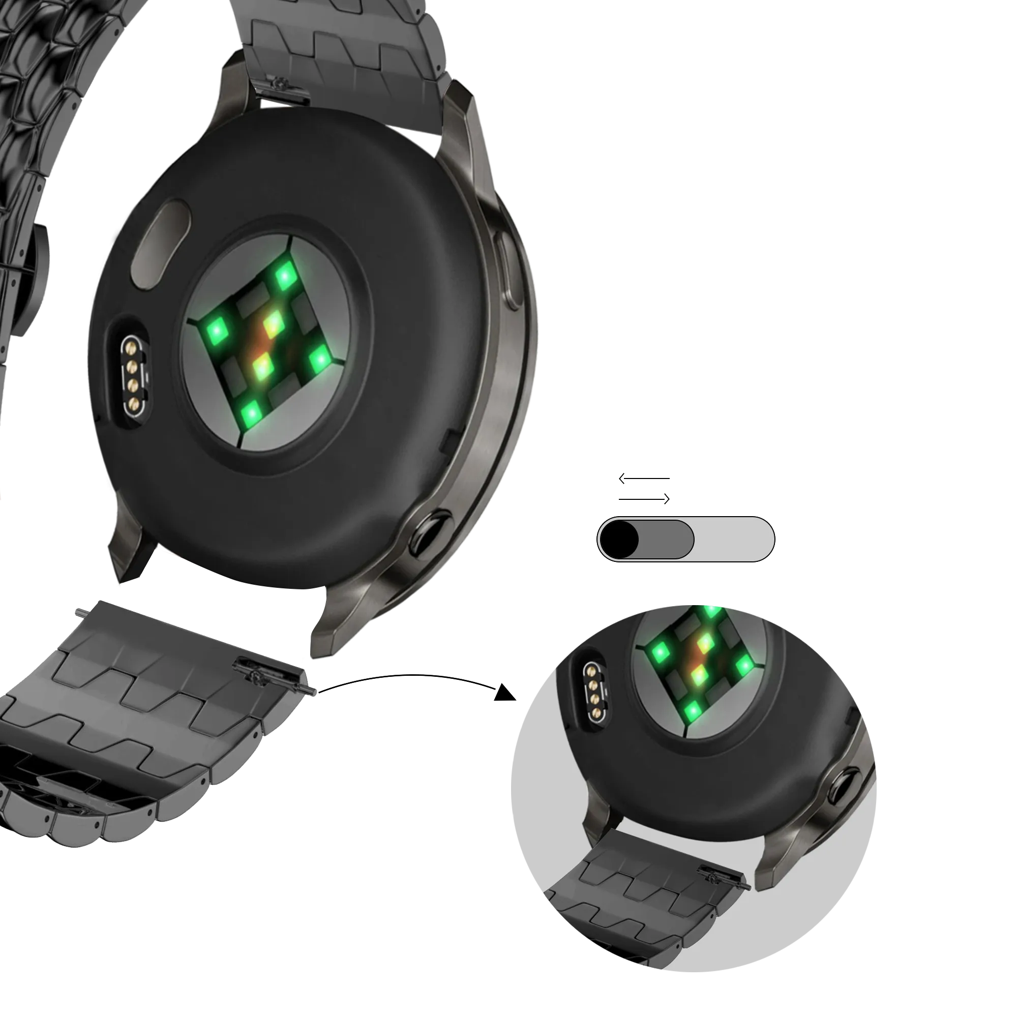 Bandz Garmin Forerunner 170 stalen band 'Dragon' (zwart)