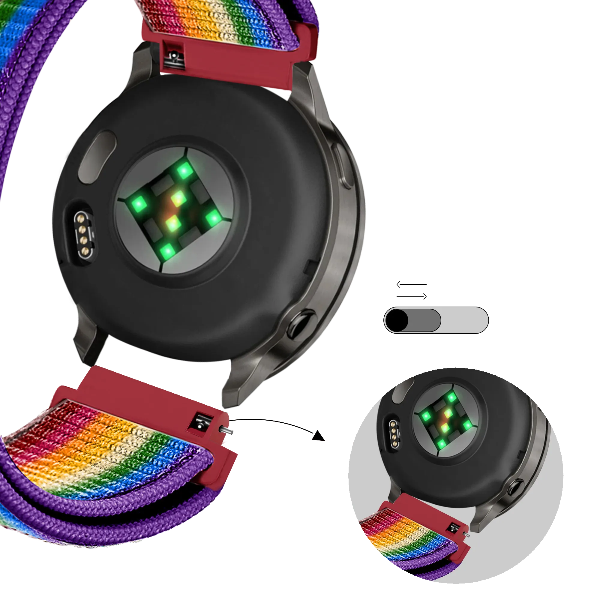 Bandz Garmin Forerunner 170 nylon loop band (regenboog)