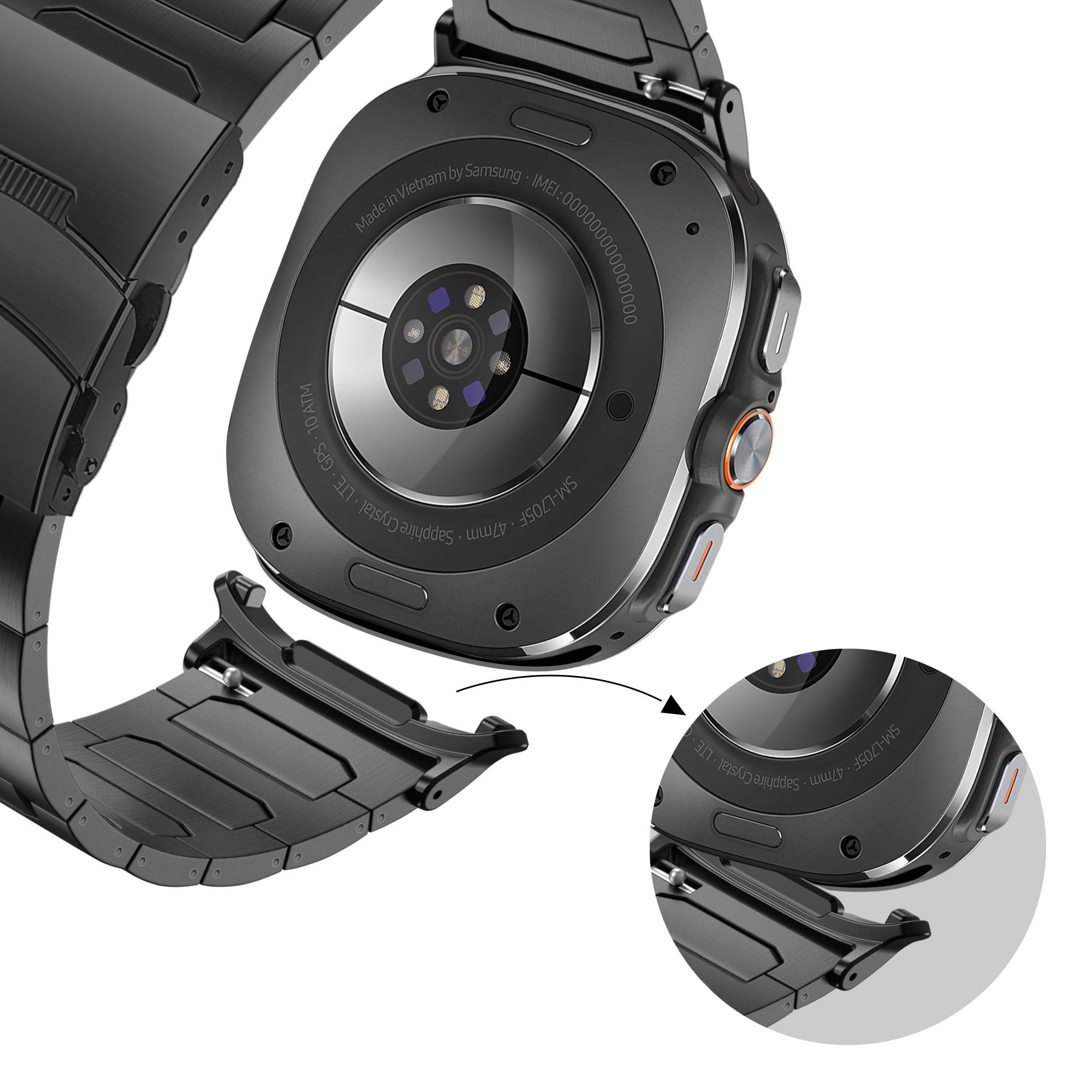 Bandz Samsung Galaxy Watch Ultra titanium band 'Deluxe' (zwart)