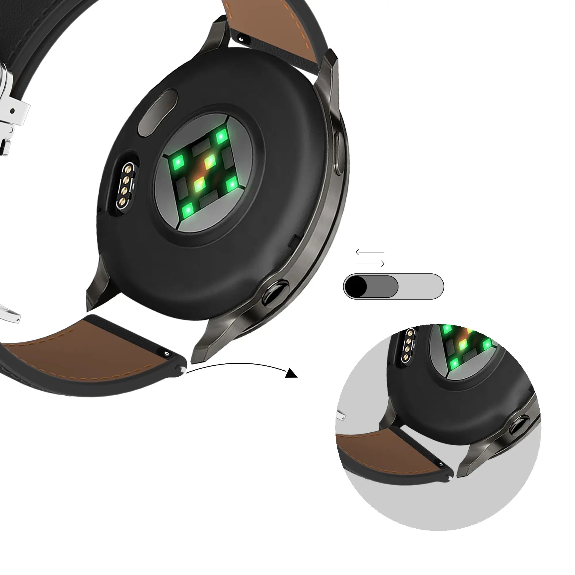 Bandz Samsung Galaxy Watch 3 - 41mm Lederen band 'D-Type' (zwart)