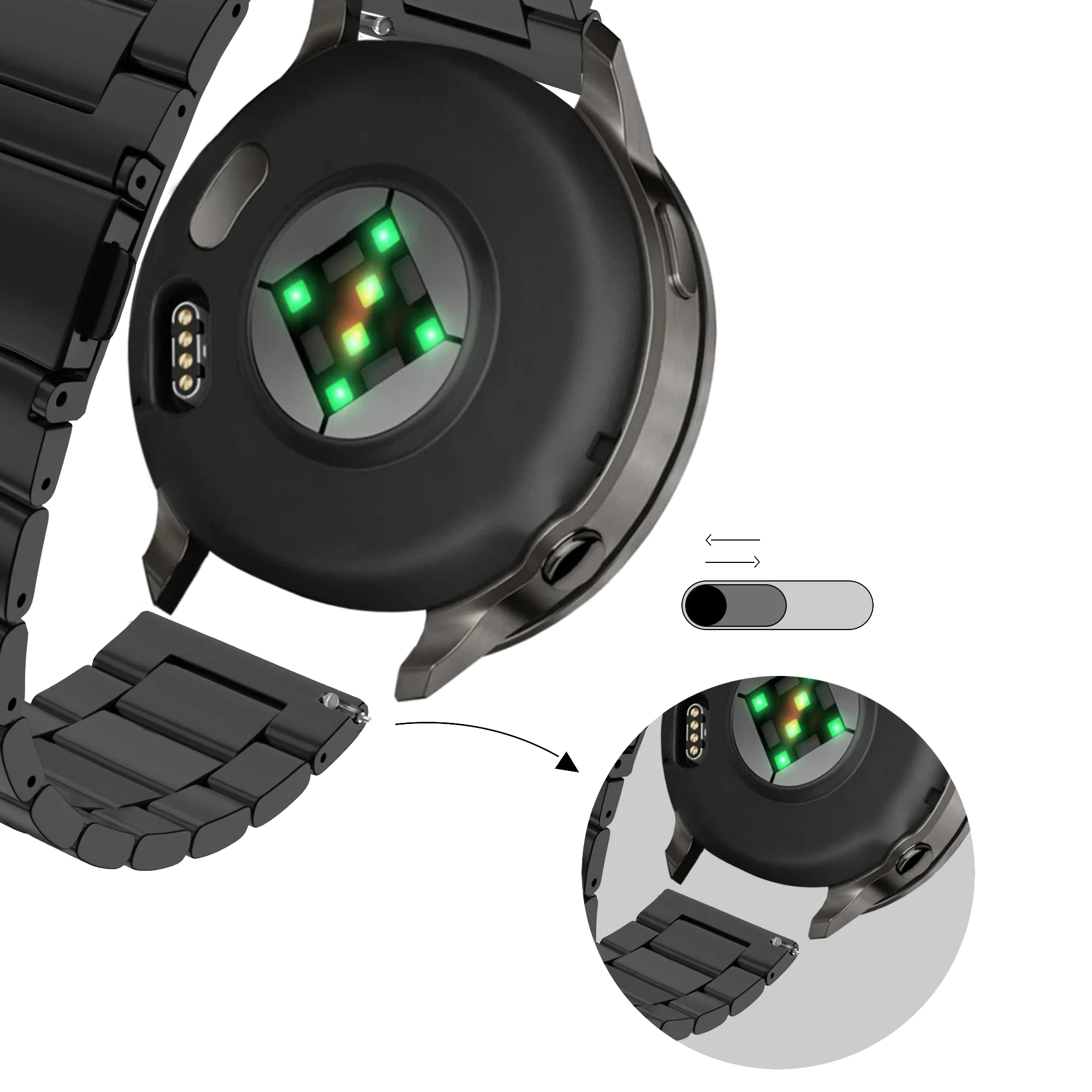 Bandz Garmin Forerunner 265s stalen band 'Classic' (zwart)