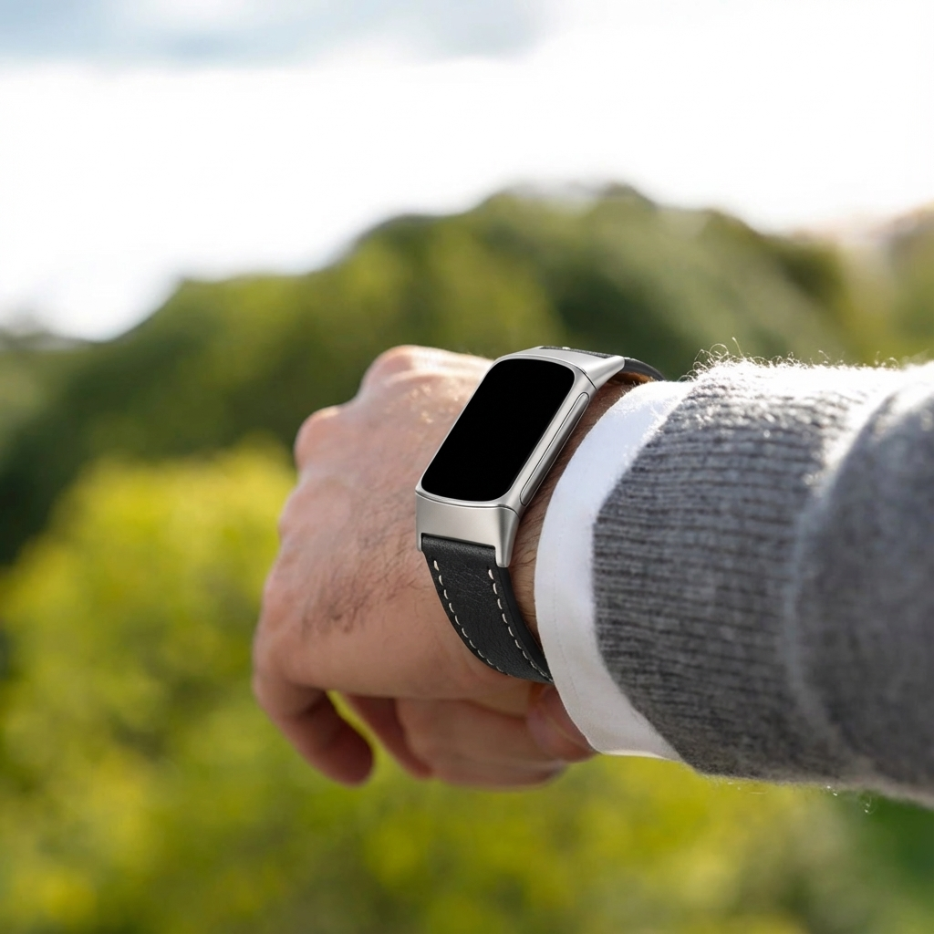 Fitbit Charge 6 modern leren bandje (zwart)