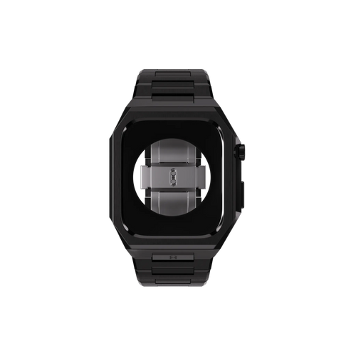 Reqior Apple Watch 45mm case met stalen band 'Nautilus' (zwart)
