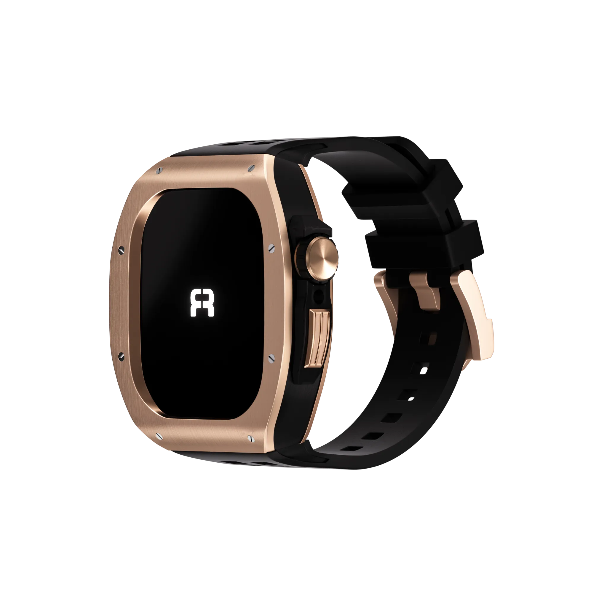 Reqior Apple Watch 45mm polymer en metalen case met rubberen band (roségoud)