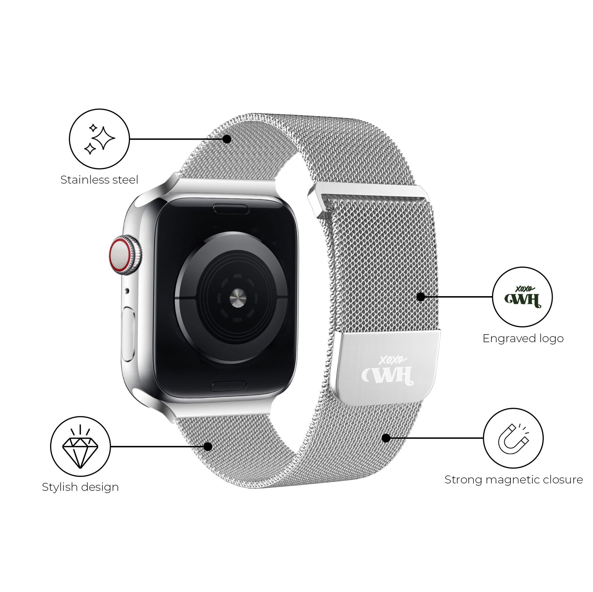 xoxo Wildhearts Apple Watch Milanese band (zilver)