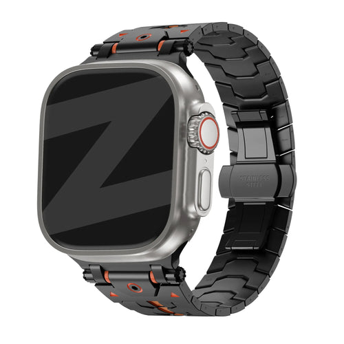 Bandz Apple Watch metalen grain band 'Deluxe' (zwart/oranje)