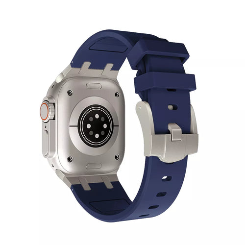 Apple Watch Ultra luxe liquid silicone band (blauw met titanium)