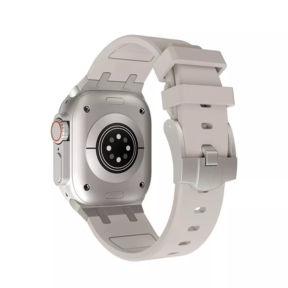 Apple Watch luxe liquid silicone band (sterrenlicht met titanium) 