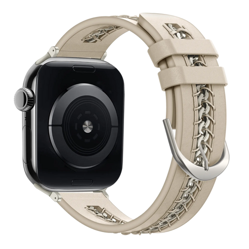 Bandz Apple Watch leren band 'Chains' (beige)