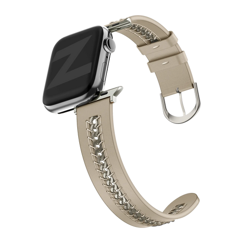 Bandz Apple Watch leren band 'Chains' (beige)