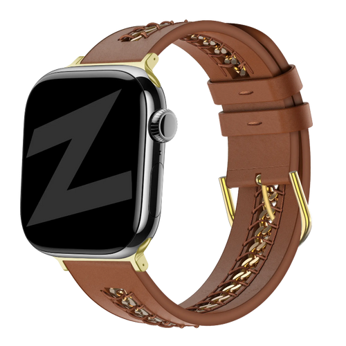 apple watch leather chain band brown