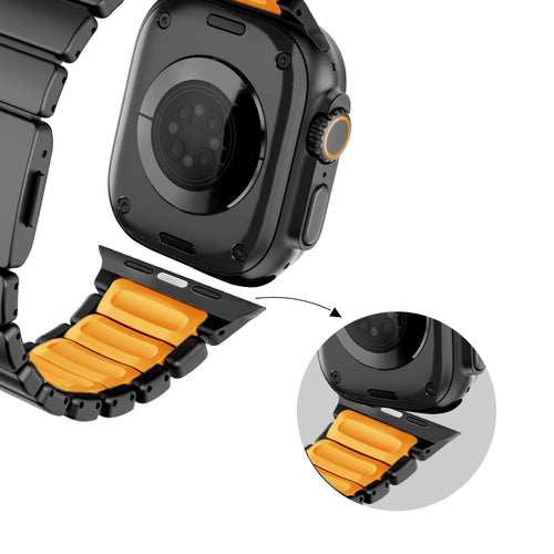Bandz Apple Watch titanium band 'Hybrid' (zwart/oranje)