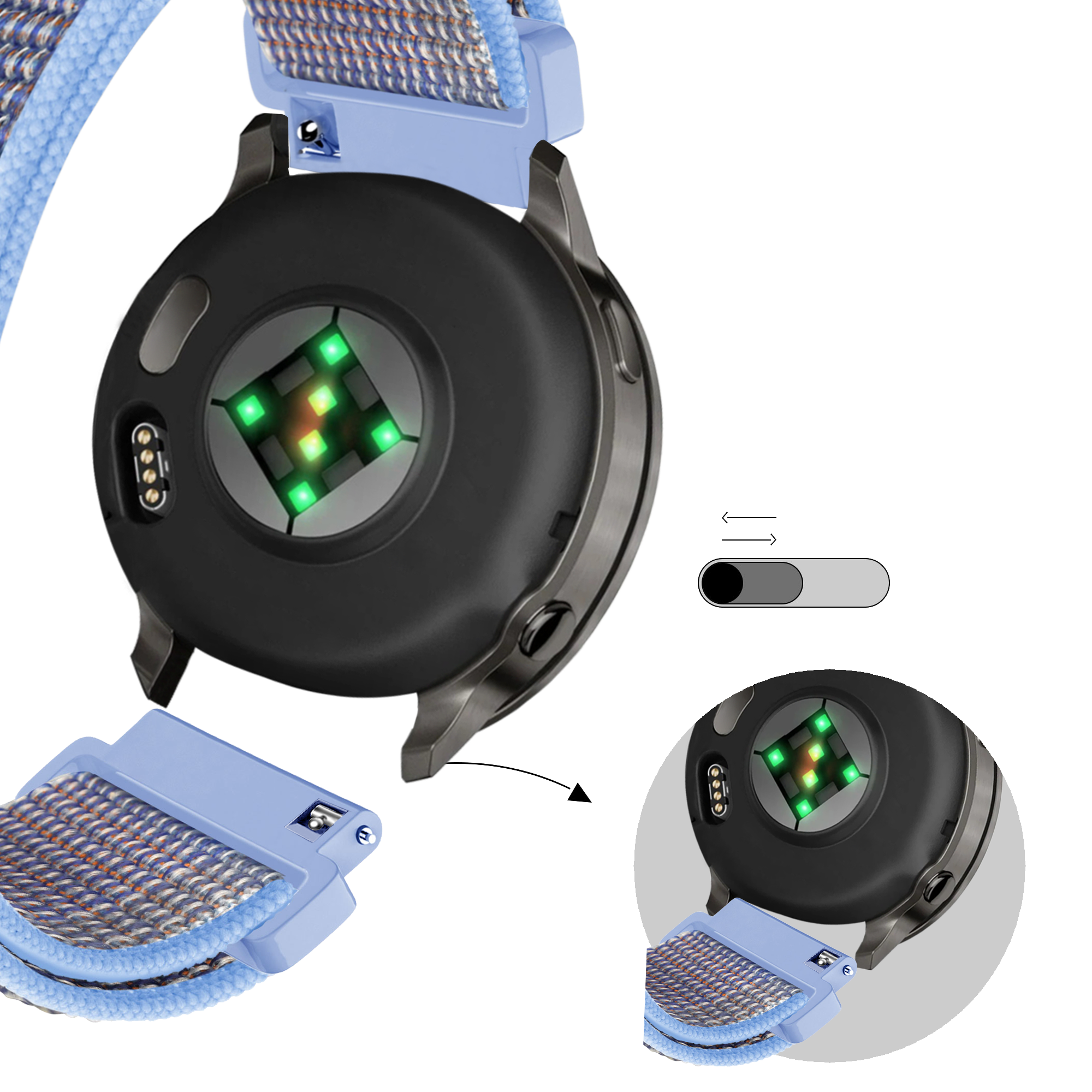 Bandz Garmin Bounce 2 nylon loop band (azure blauw)